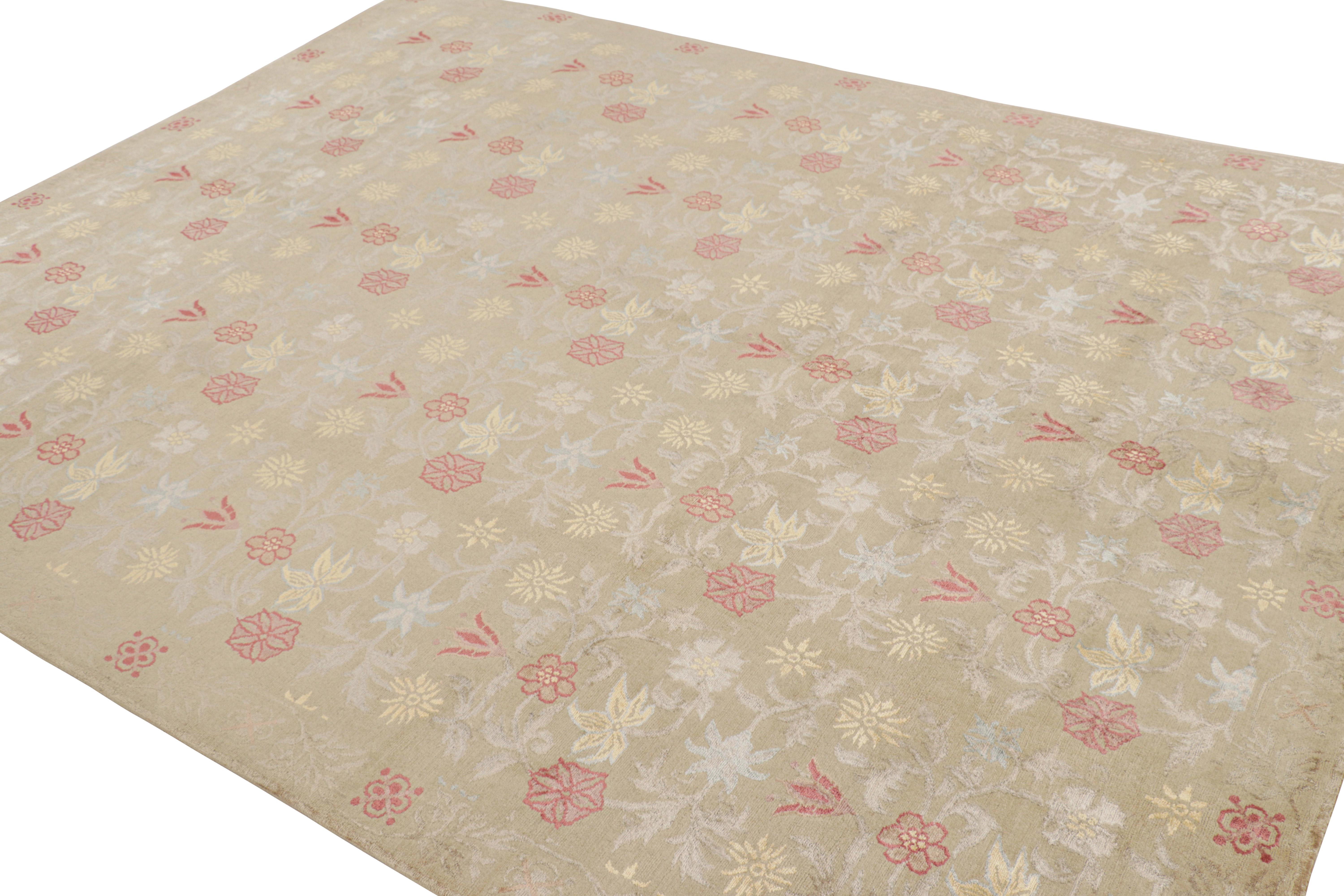 Teppich & Kelim's New Bilbao Transitional Spanischer Teppich in Beige und Rot aus Woll-Silber (Handgeknüpft) im Angebot