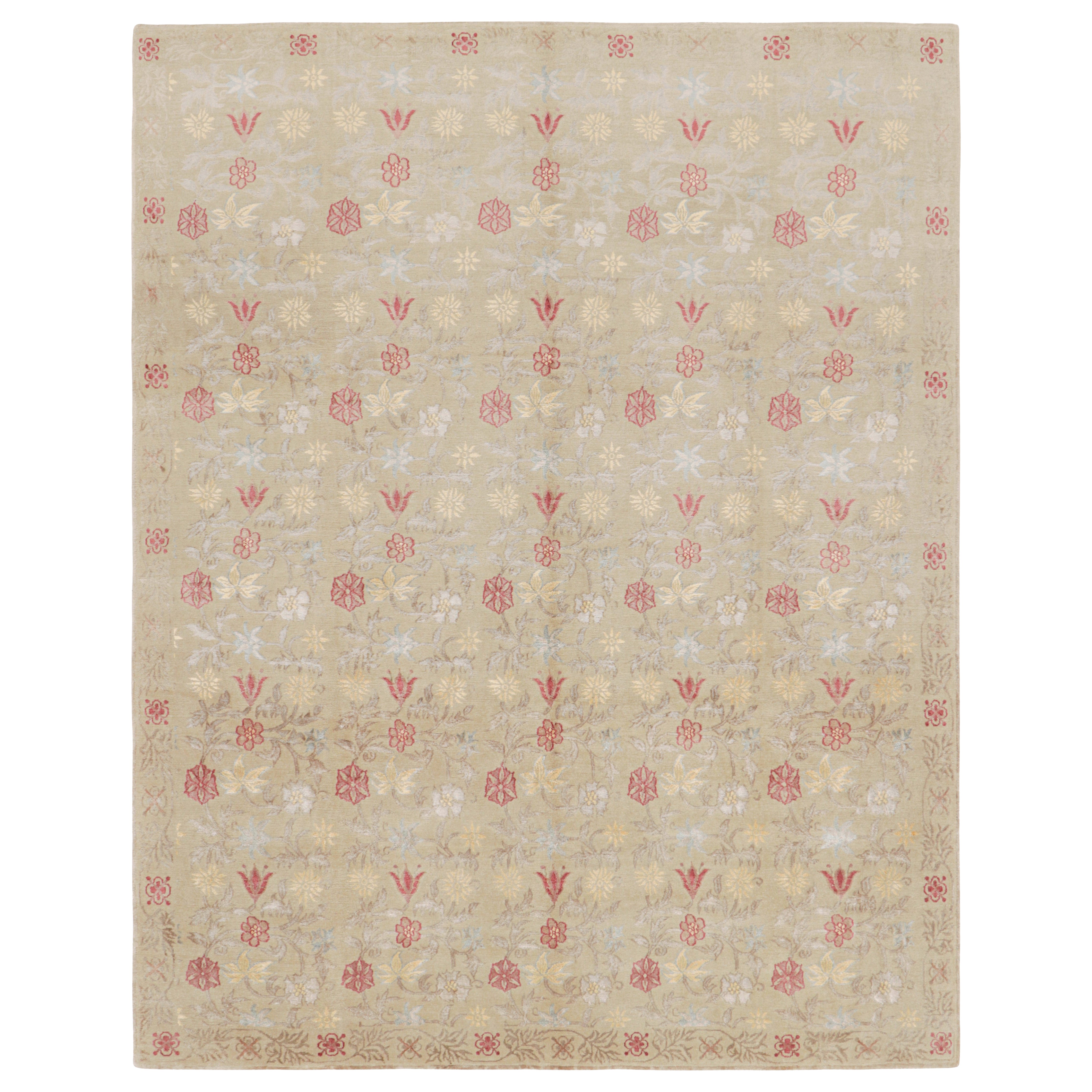 Il nuovo tappeto Bilbao di design spagnolo transitorio in lana e seta beige e rossa di Rug & Kilim