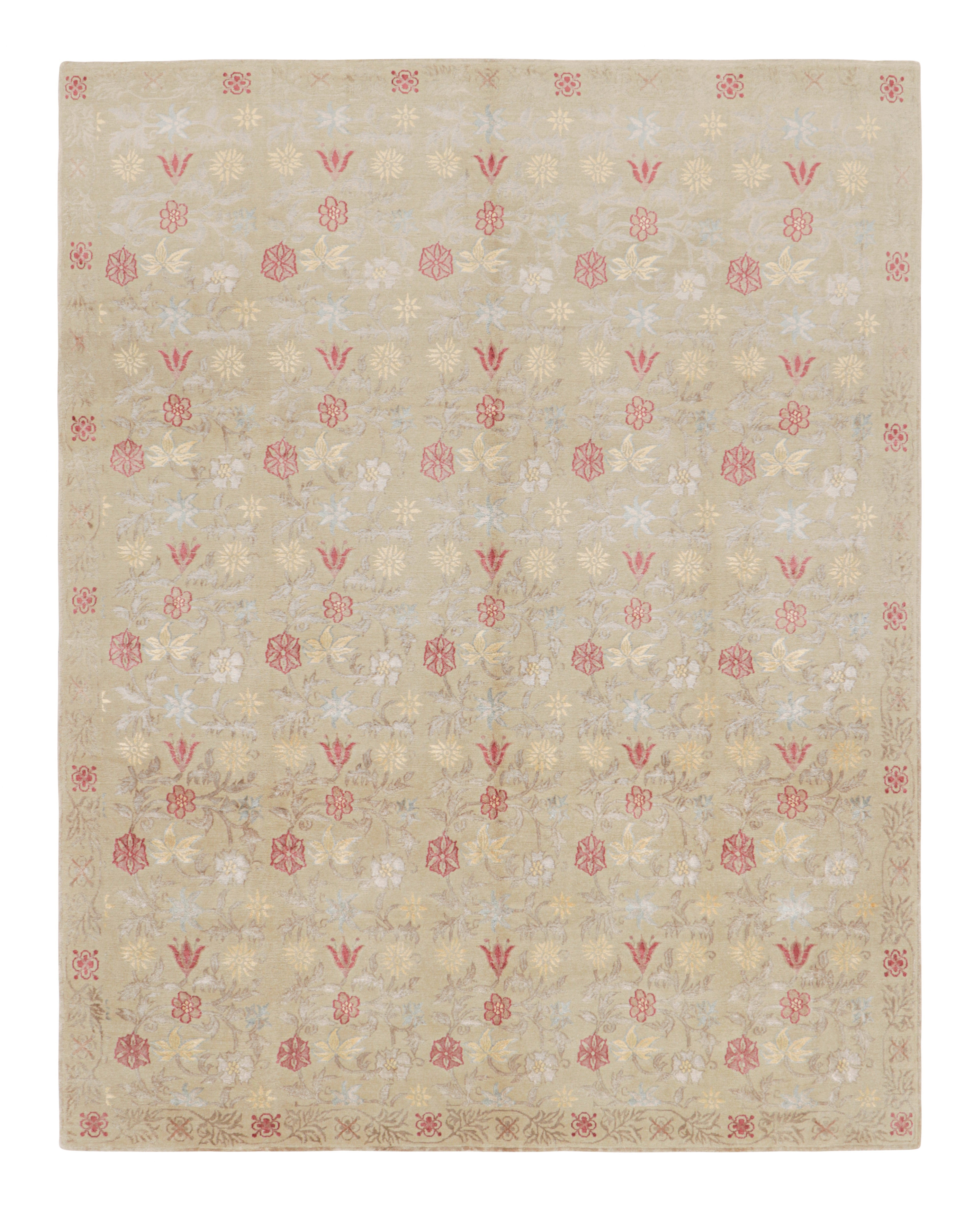 Rug & Kilim's New Bilbao Transitional Spanish Design Beige and Red Wool-Silk Rug