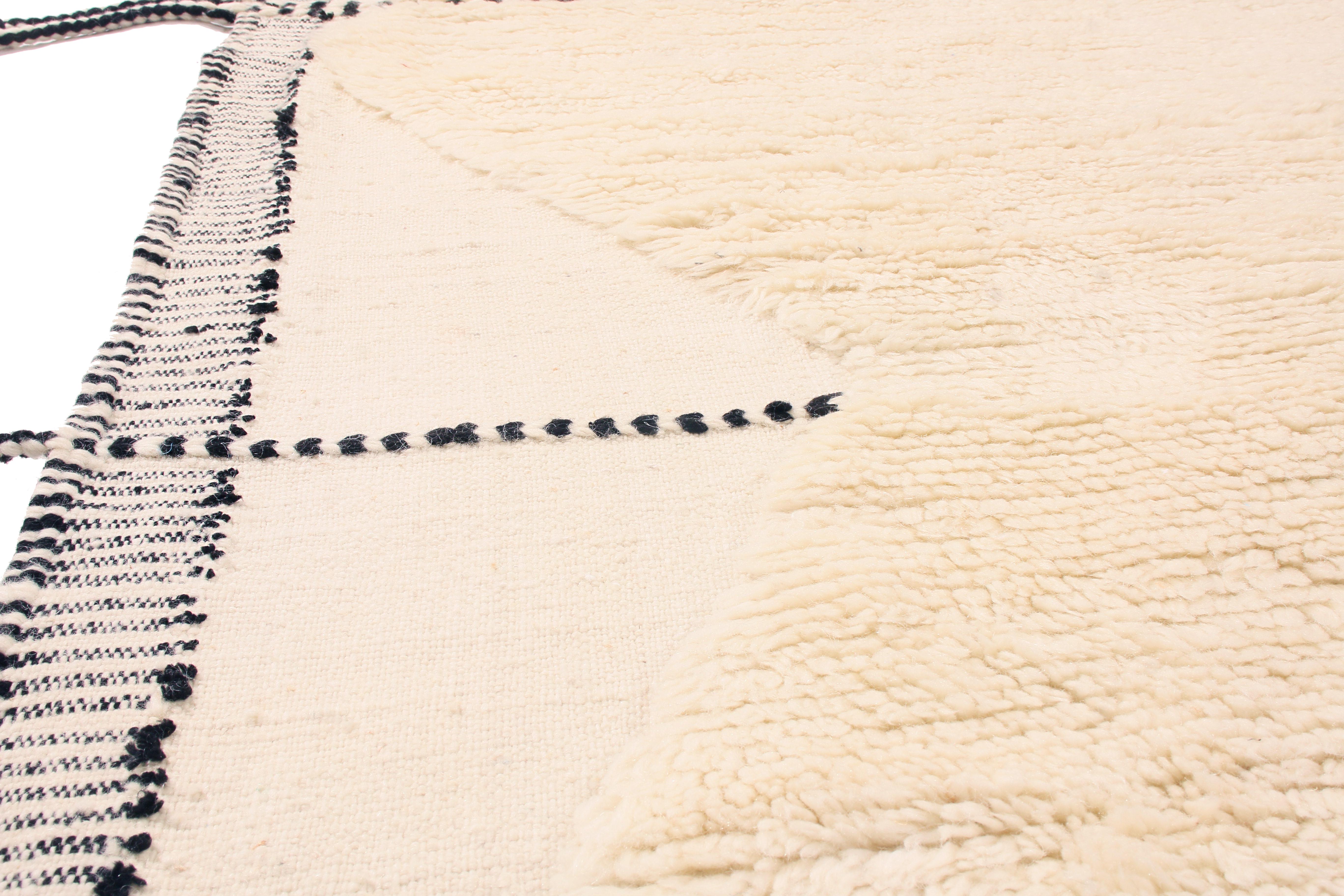 Modern Rug & Kilim's New Moroccan White and Black Wool Rug with Pile For Sale