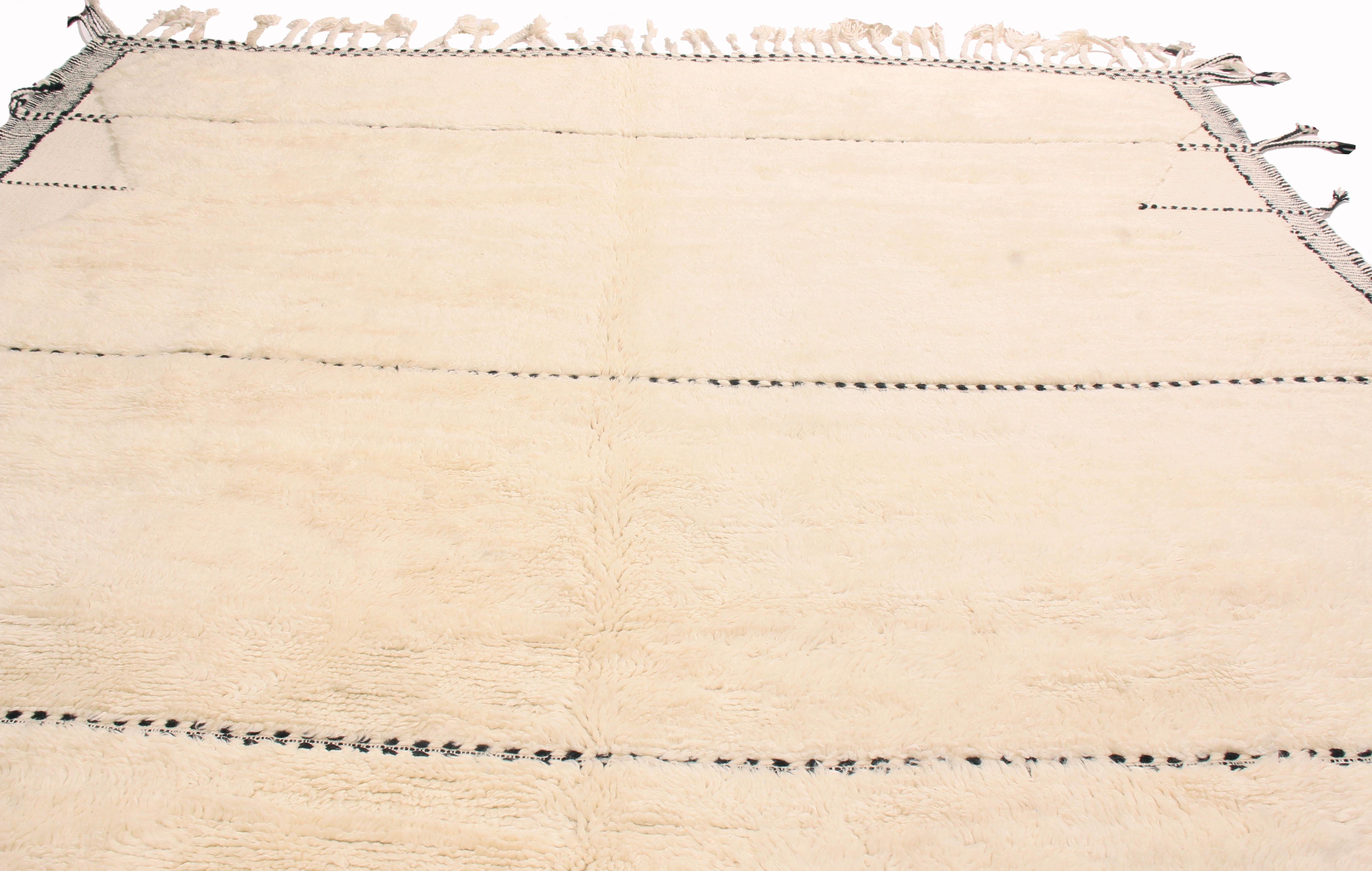 Contemporary Rug & Kilim's New Moroccan White and Black Wool Rug with Pile For Sale