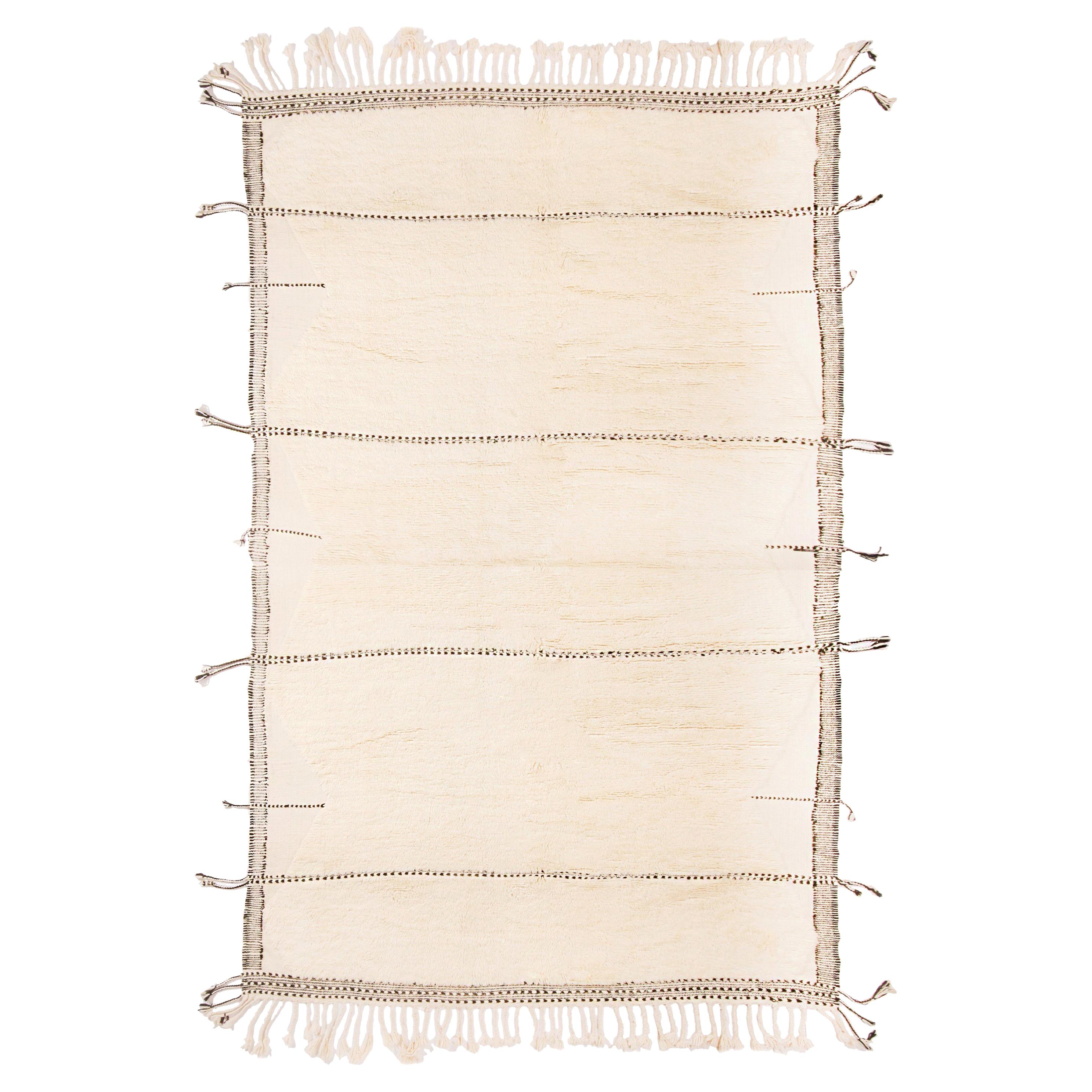 Rug & Kilim's New Moroccan White and Black Wool Rug with Pile