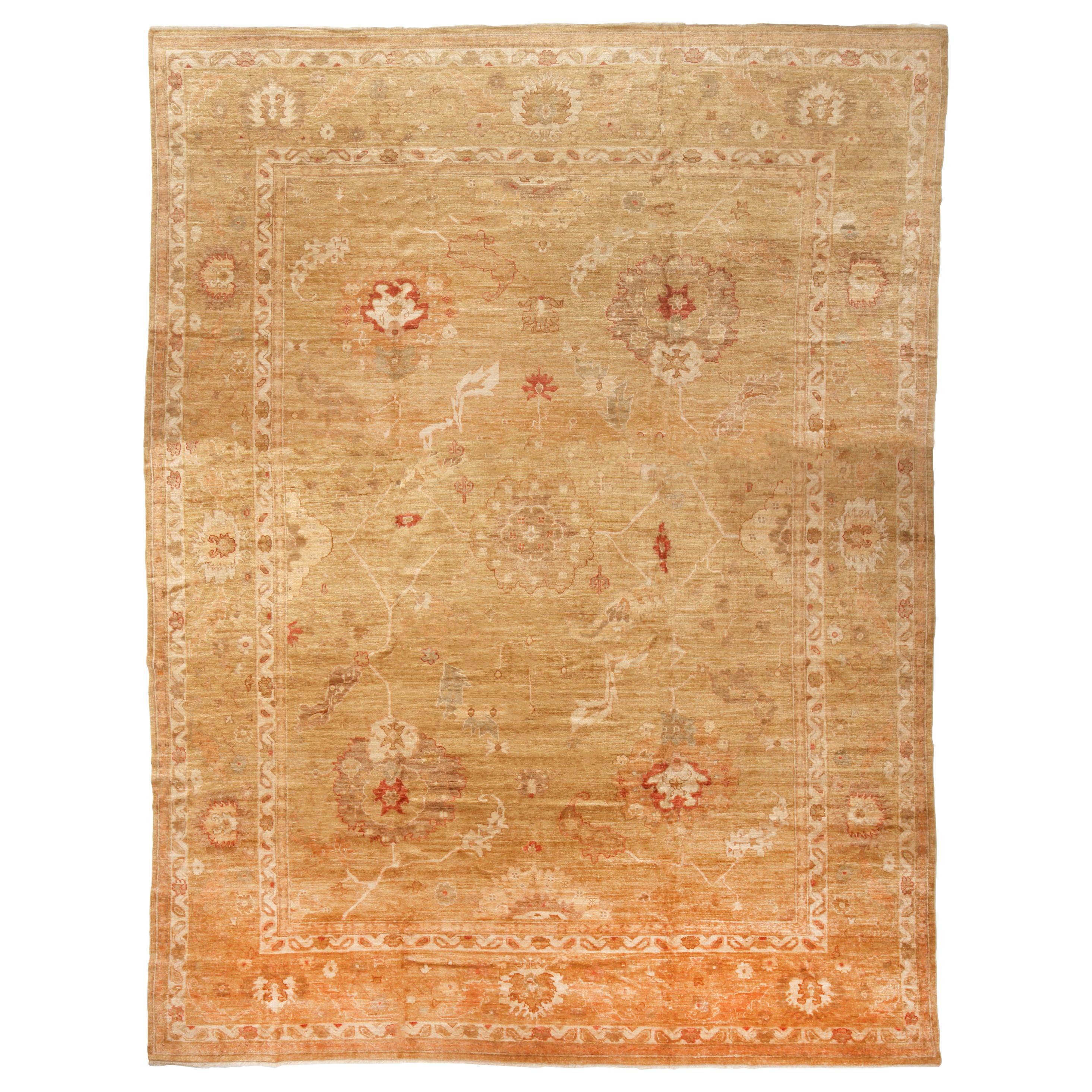 Rug & Kilim's New Oushak Design Transitional in Tan and Red Floral Rug