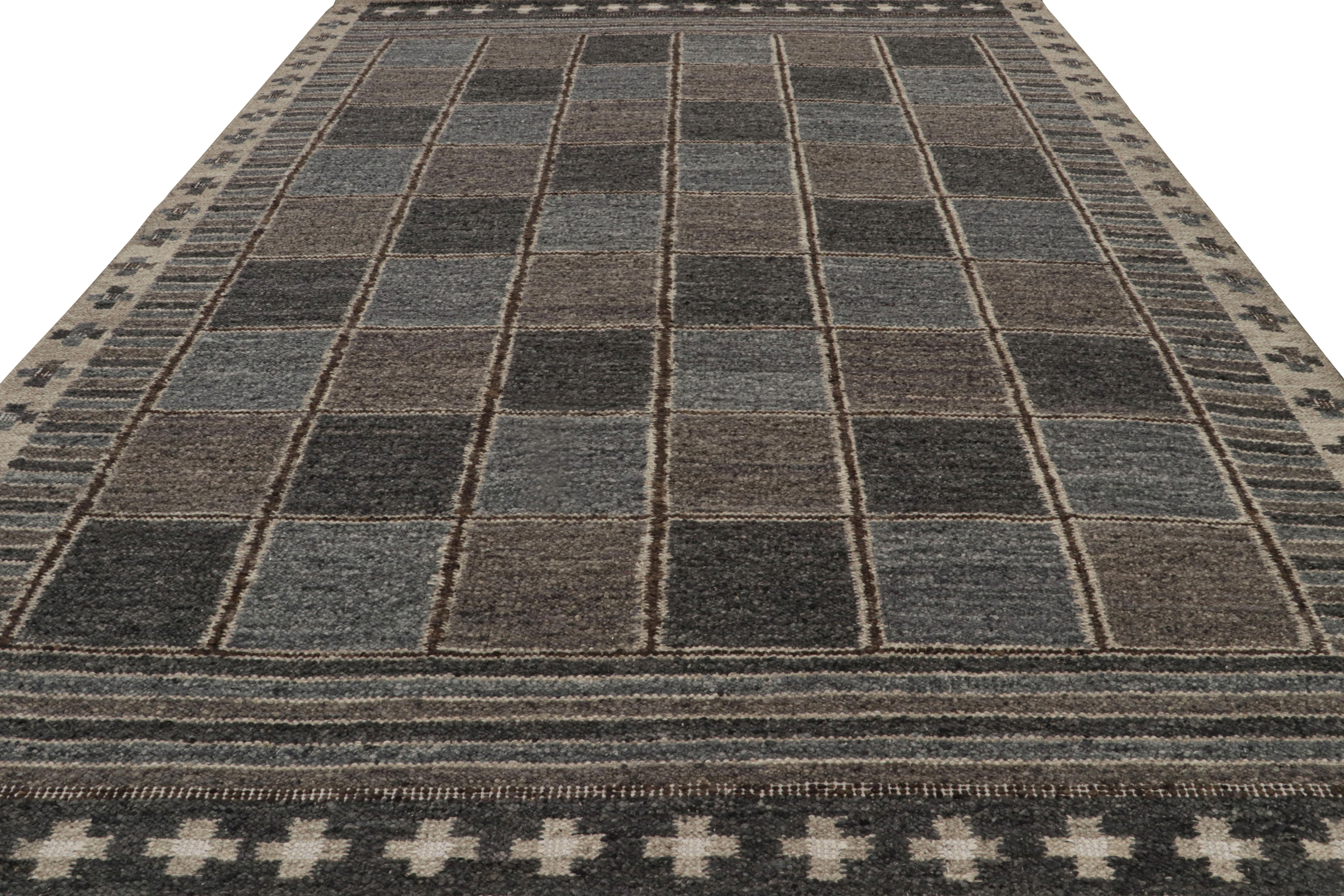 Scandinavian Modern Rug & Kilim’s “Nu” Scandinavian Style Rug in Blue with Geometric Patterns