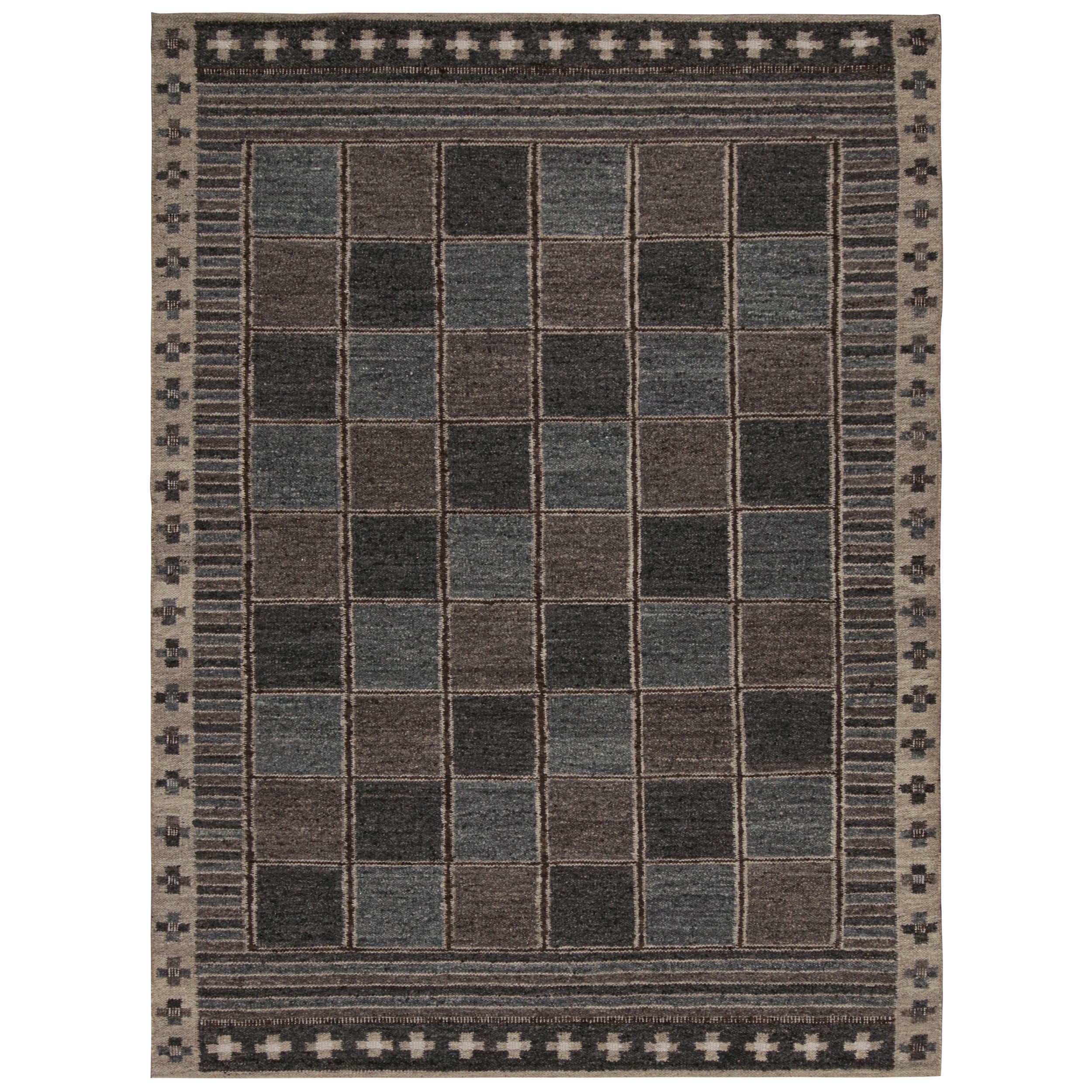 Rug & Kilim's Nu Skandinavischer Teppich in Blau mit geometrischen Mustern