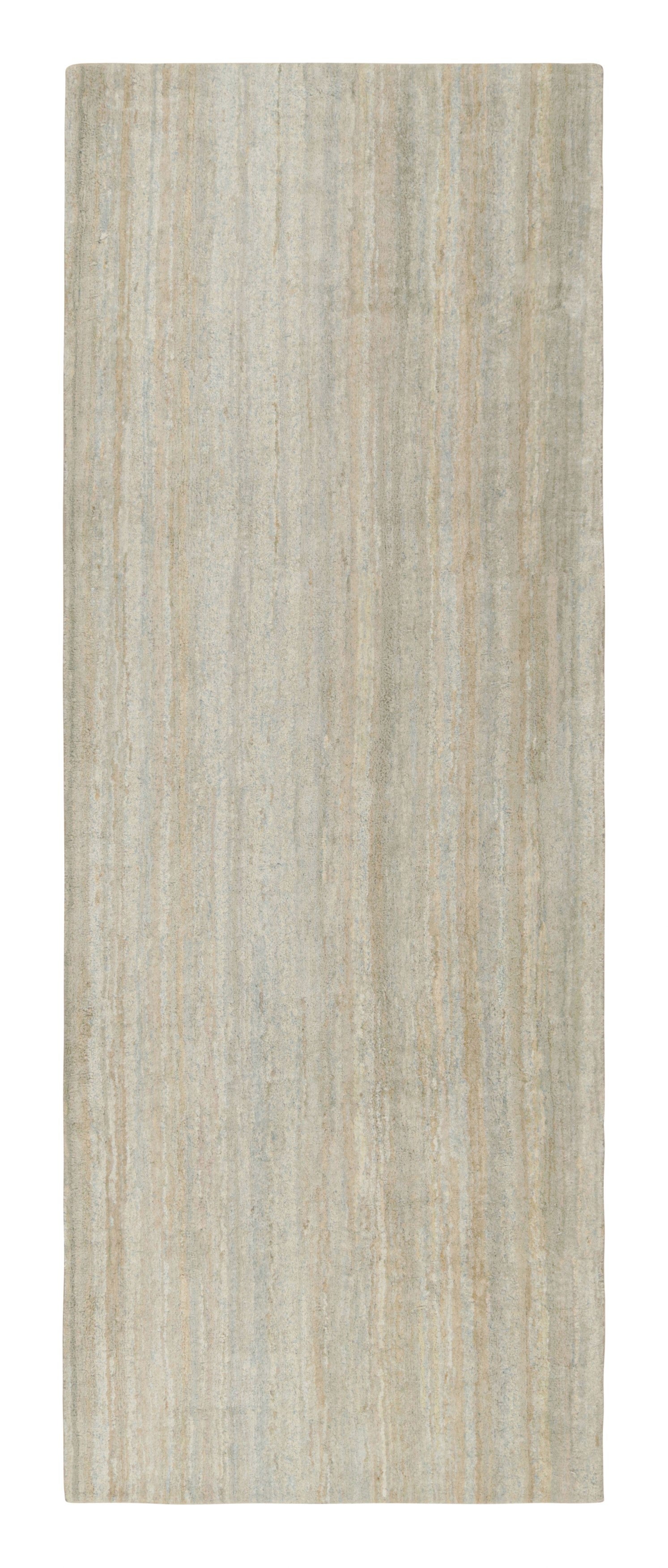 Rug & Kilim's Open Field Modern Rug Beige Gray Texture of Color Silk Runner