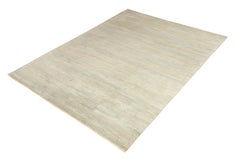 Rug & Kilim's Open Field Modern Rug Beige with Blue Silk Texture of Color