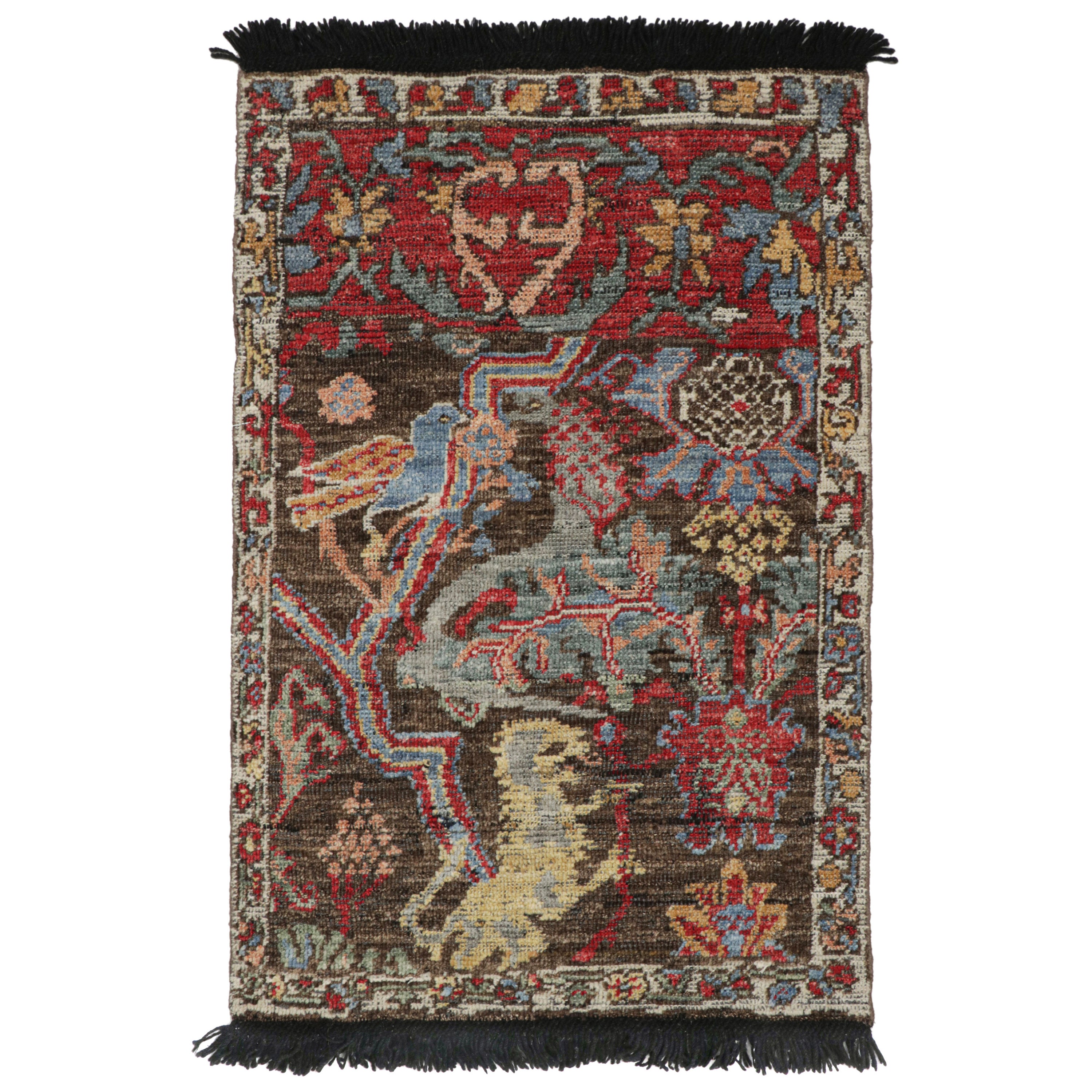 Tappeto orientale Rug & Kilim di colore marrone con disegni di draghi e uccelli all-over