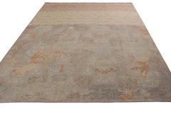 Rug & Kilim’s Oriental Style Dragon Custom Rug in Distressed Silver-Gray and Blu