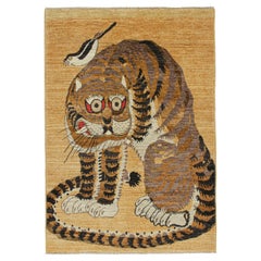 Rug 
Kilim’s Oriental Style Tiger Rug in Beige with White and Brown Pictorial