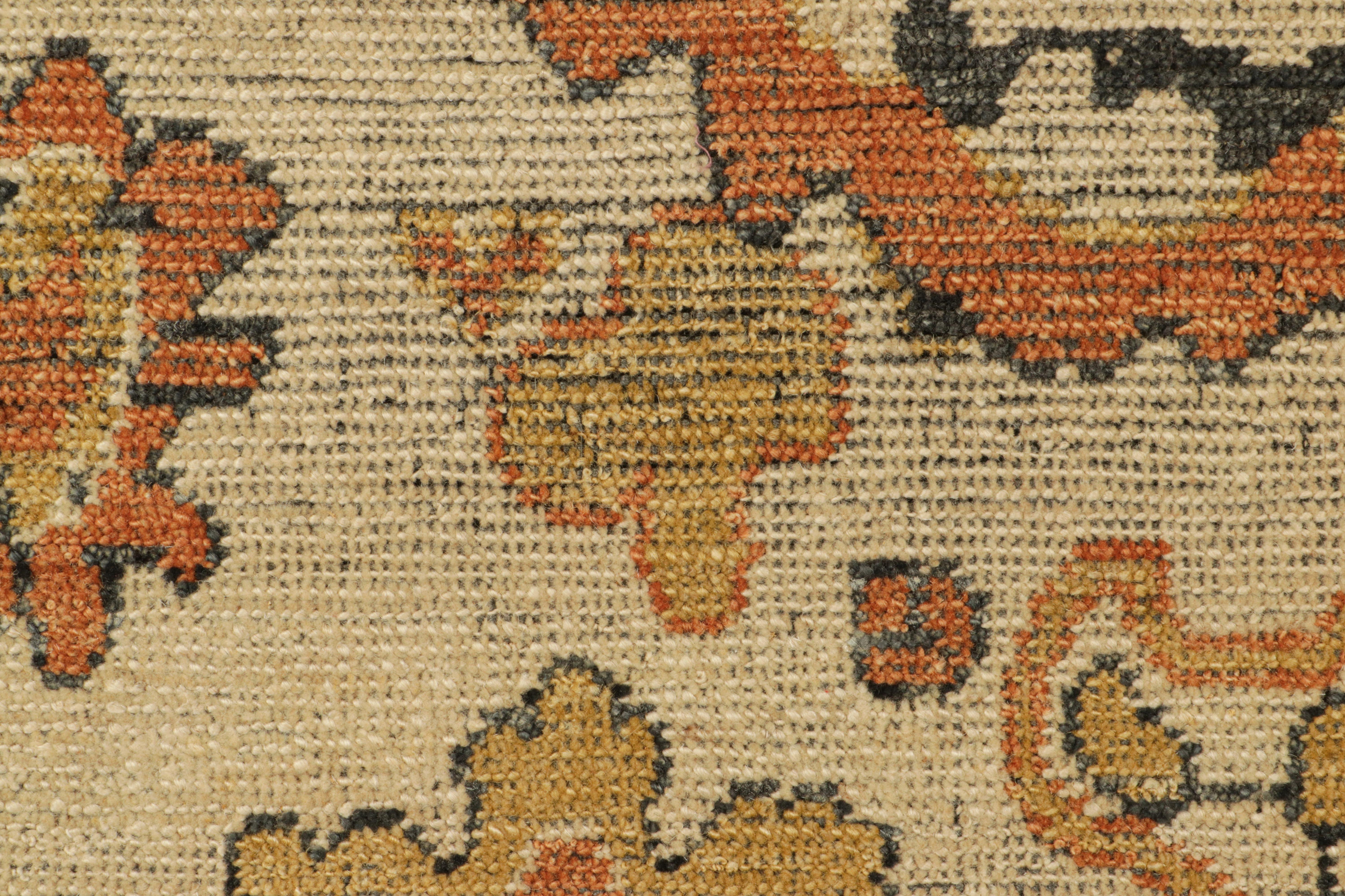 Indian Rug & Kilim’s Oushak Custom Rug Sample, Beige with Orange and Gold Florals For Sale