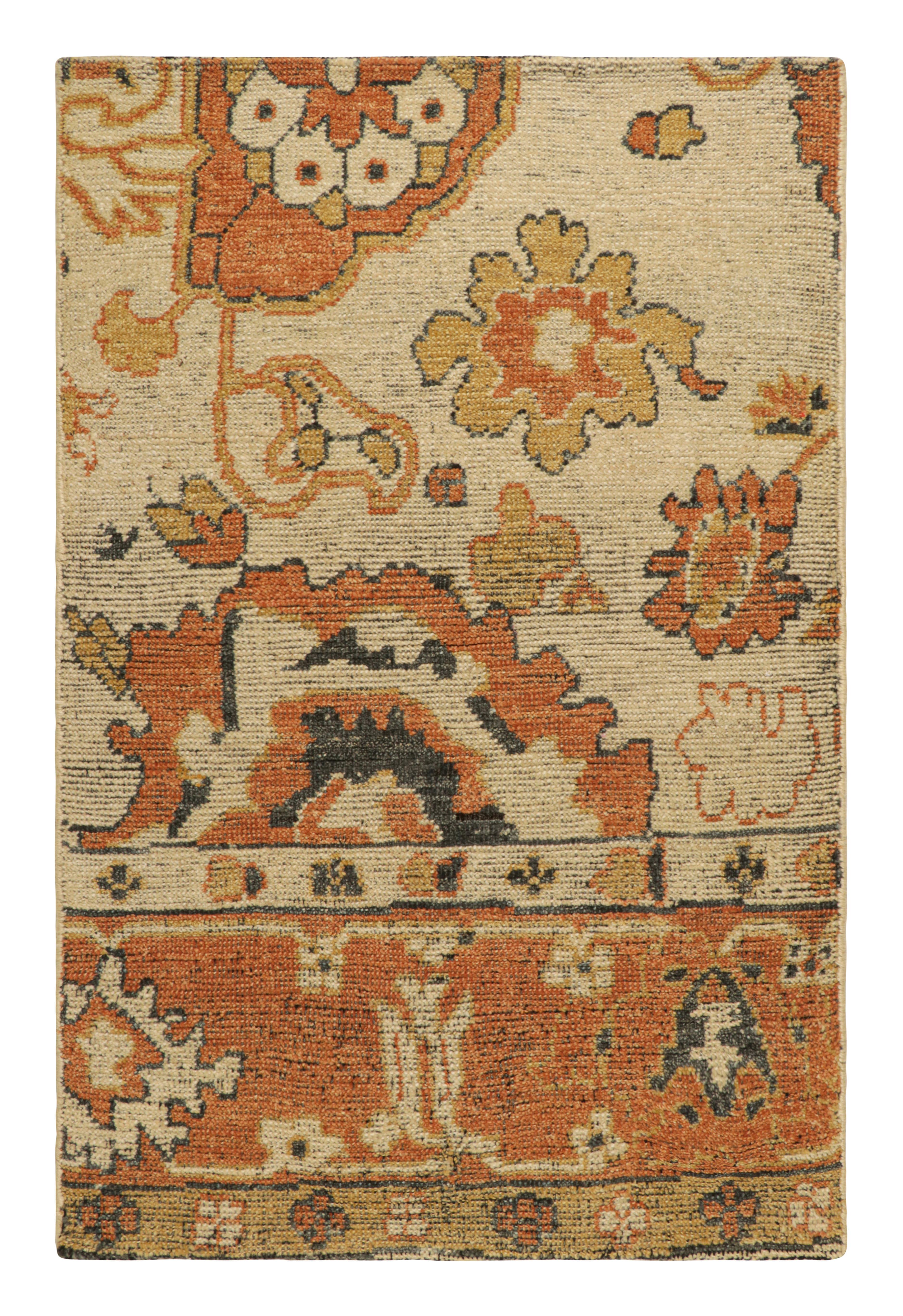 Hand-Knotted Rug & Kilim’s Oushak Custom Rug Sample, Beige with Orange and Gold Florals For Sale