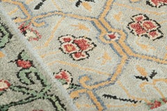 Rug & Kilim’s Oushak Custom Rug Sample, Sage Green and Red Floral Patterns