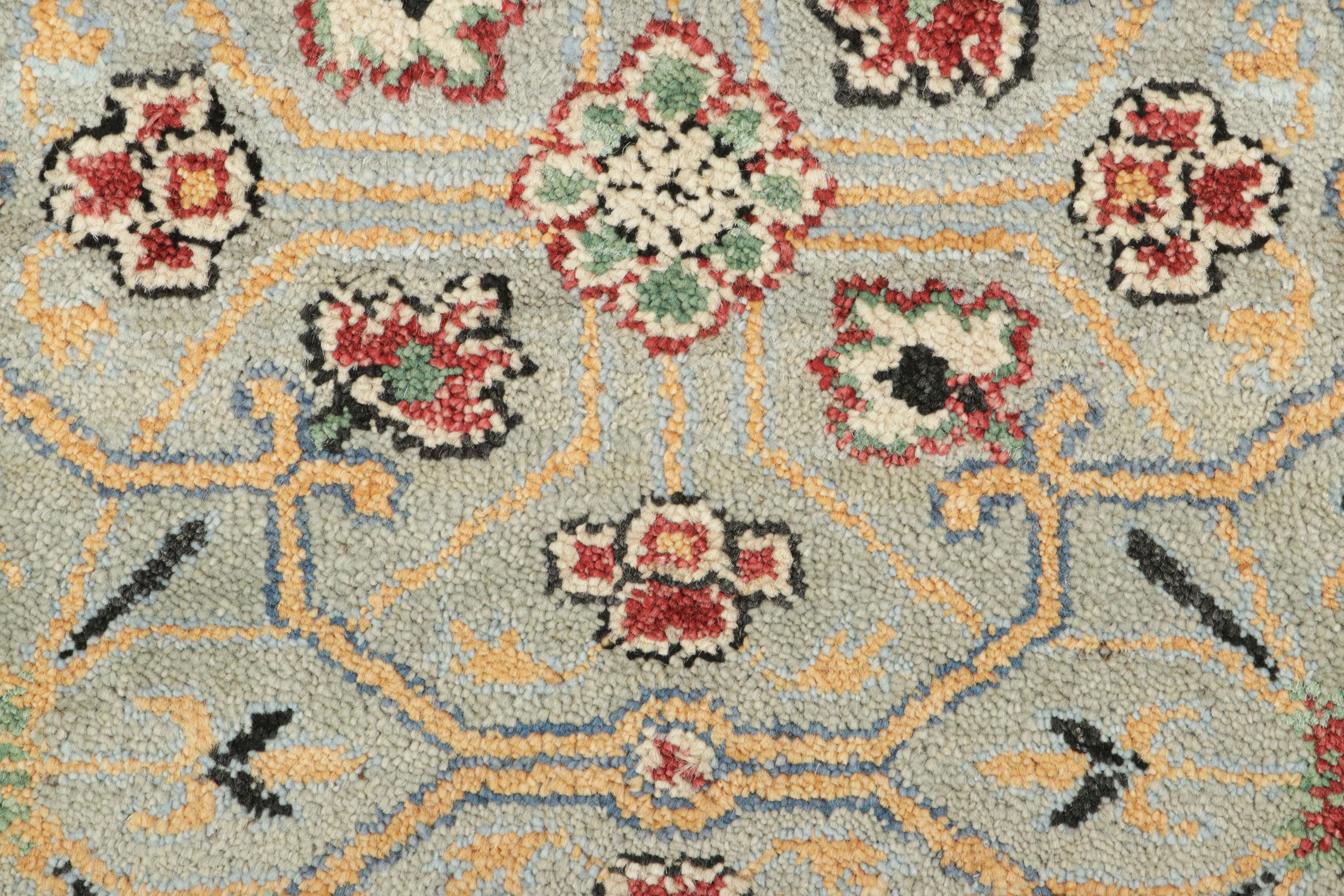 Rug & Kilim's Oushak Custom Rug Sample, Sage Green and Red Floral Patterns (Indisch) im Angebot
