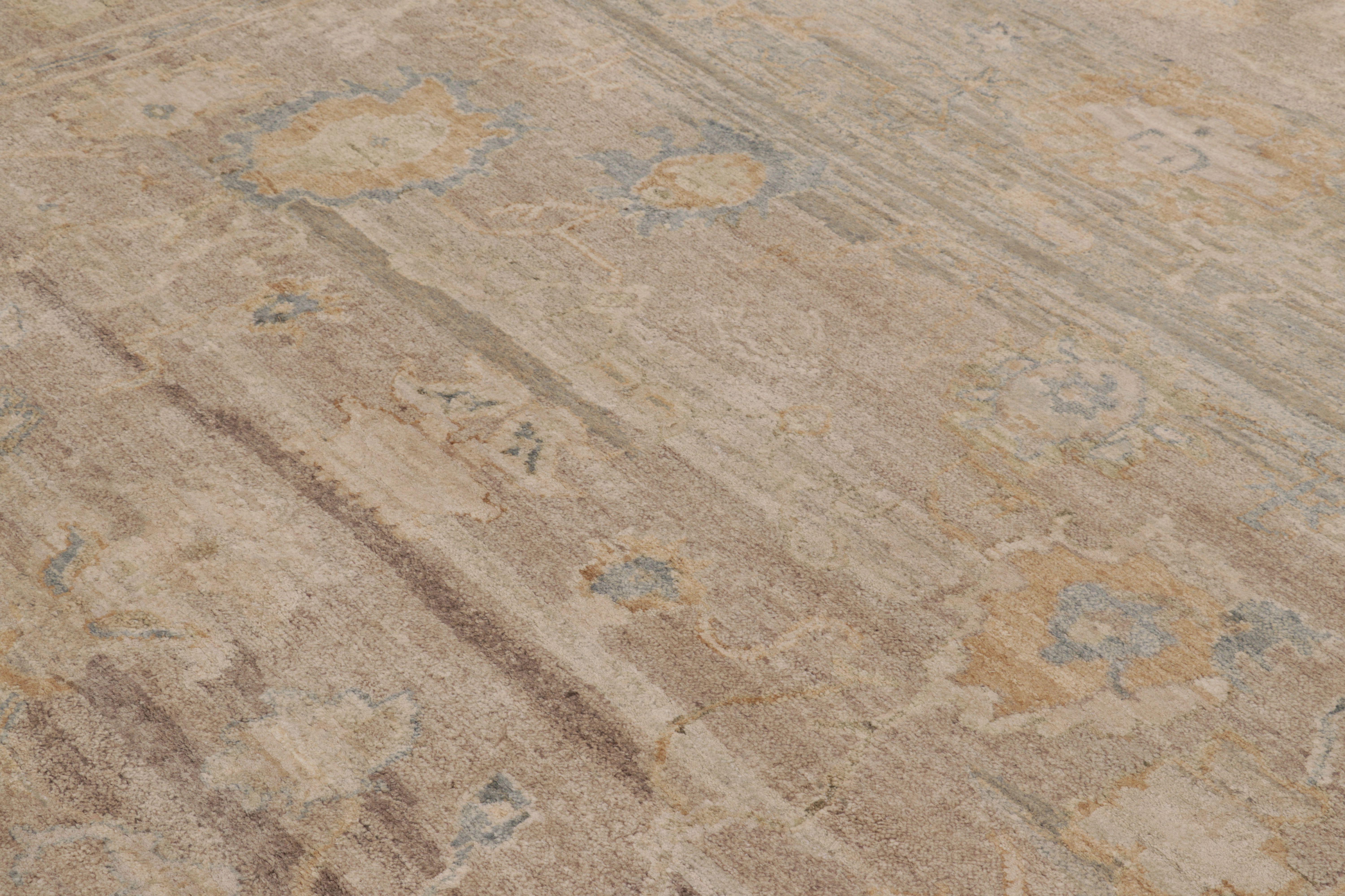 Hand-Knotted Rug & Kilim's Oushak-inspired Rug in Beige, Brown, and Blue Floral Design For Sale