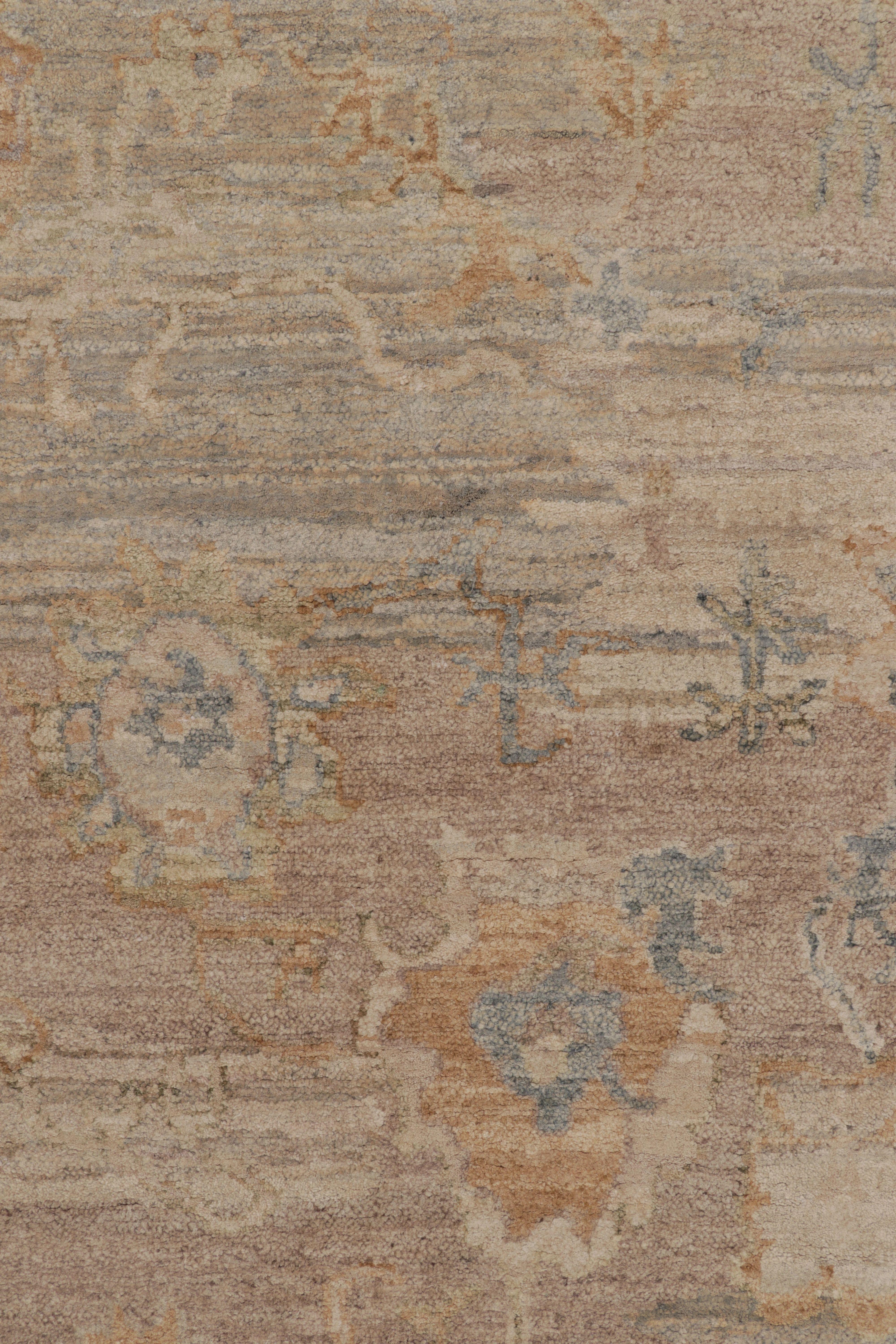 Rug & Kilim's Oushak-inspired Rug in Beige, Brown, and Blue Floral Design In New Condition For Sale In Long Island City, NY