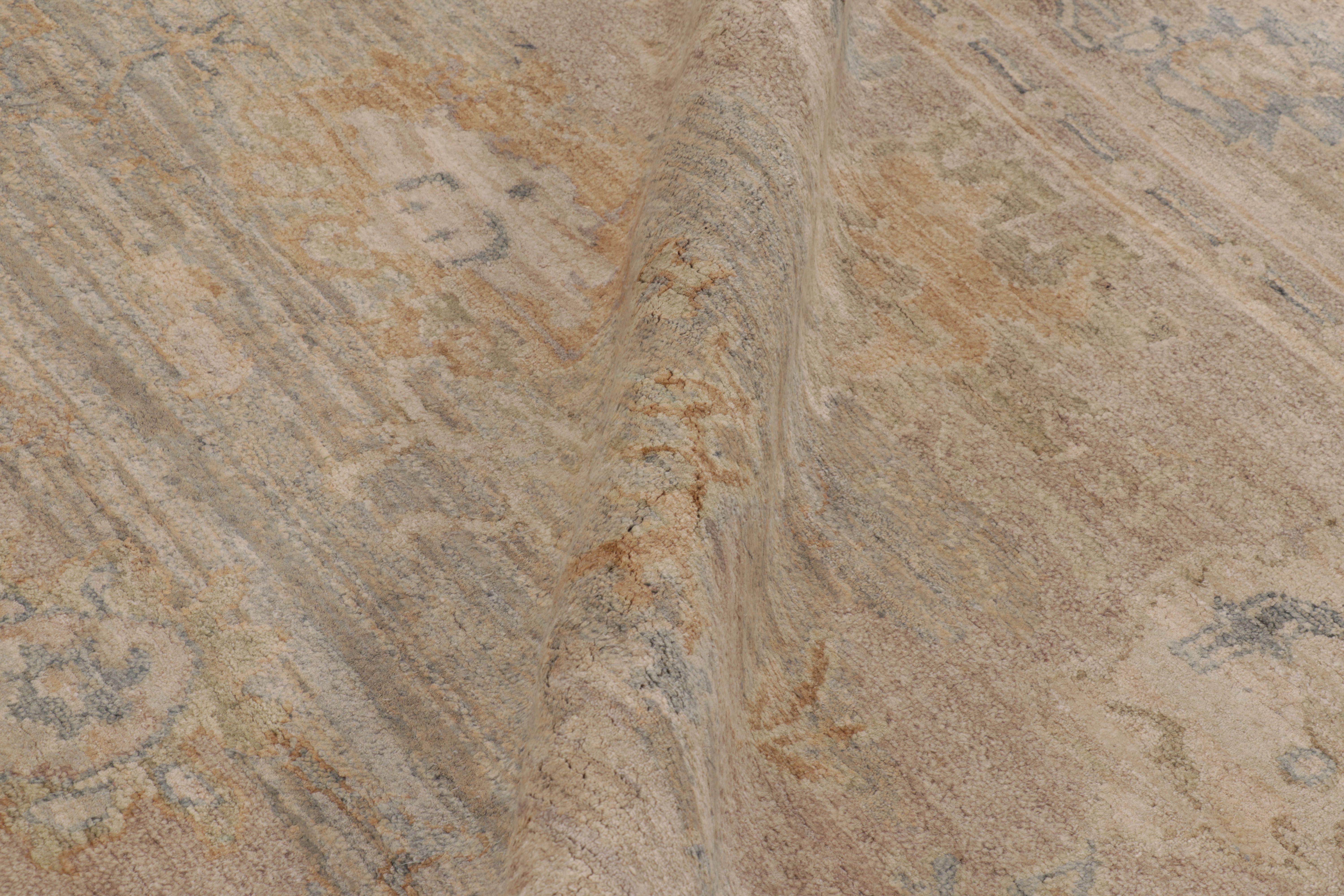 Contemporary Rug & Kilim's Oushak-inspired Rug in Beige, Brown, and Blue Floral Design For Sale