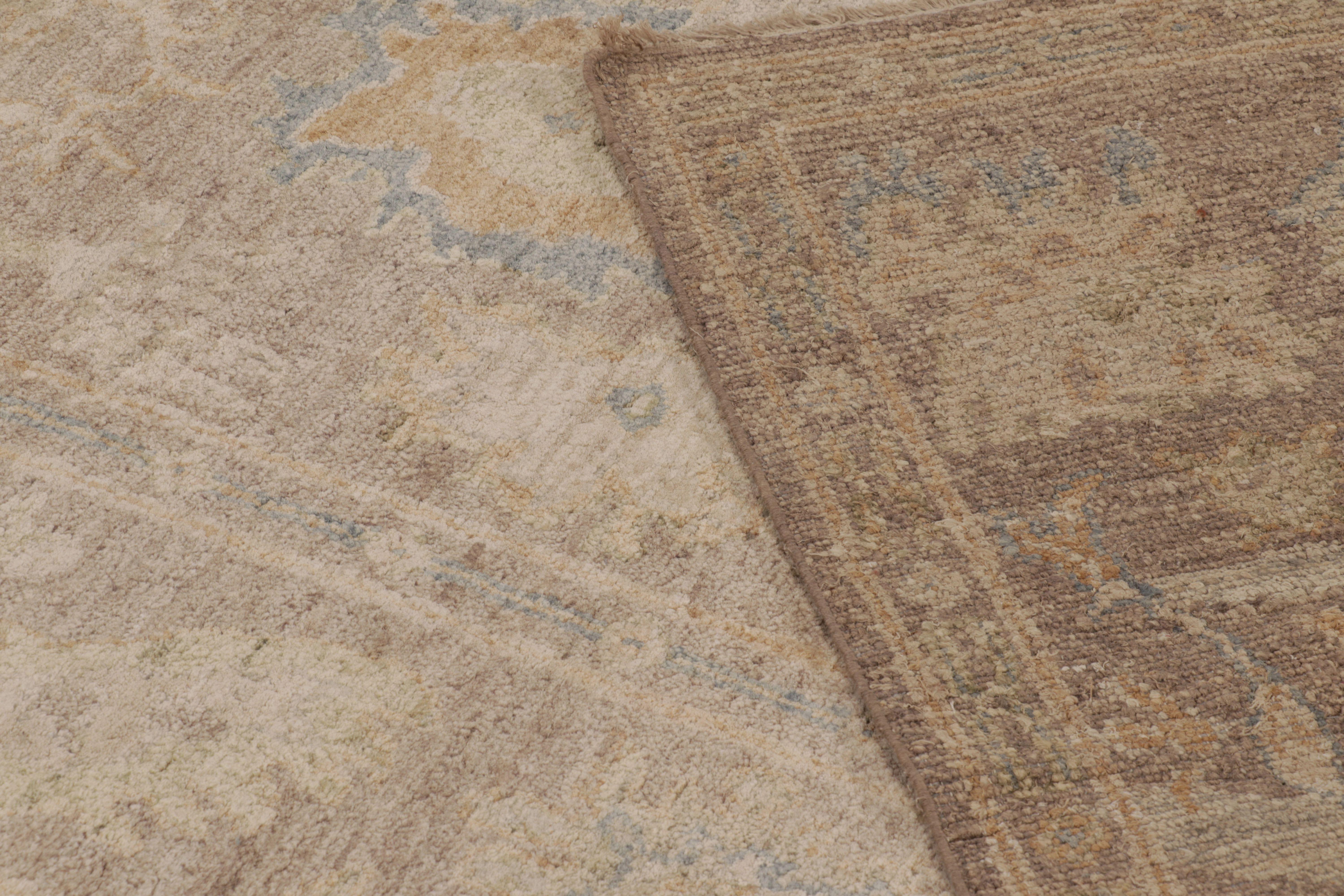 Wool Rug & Kilim's Oushak-inspired Rug in Beige, Brown, and Blue Floral Design For Sale