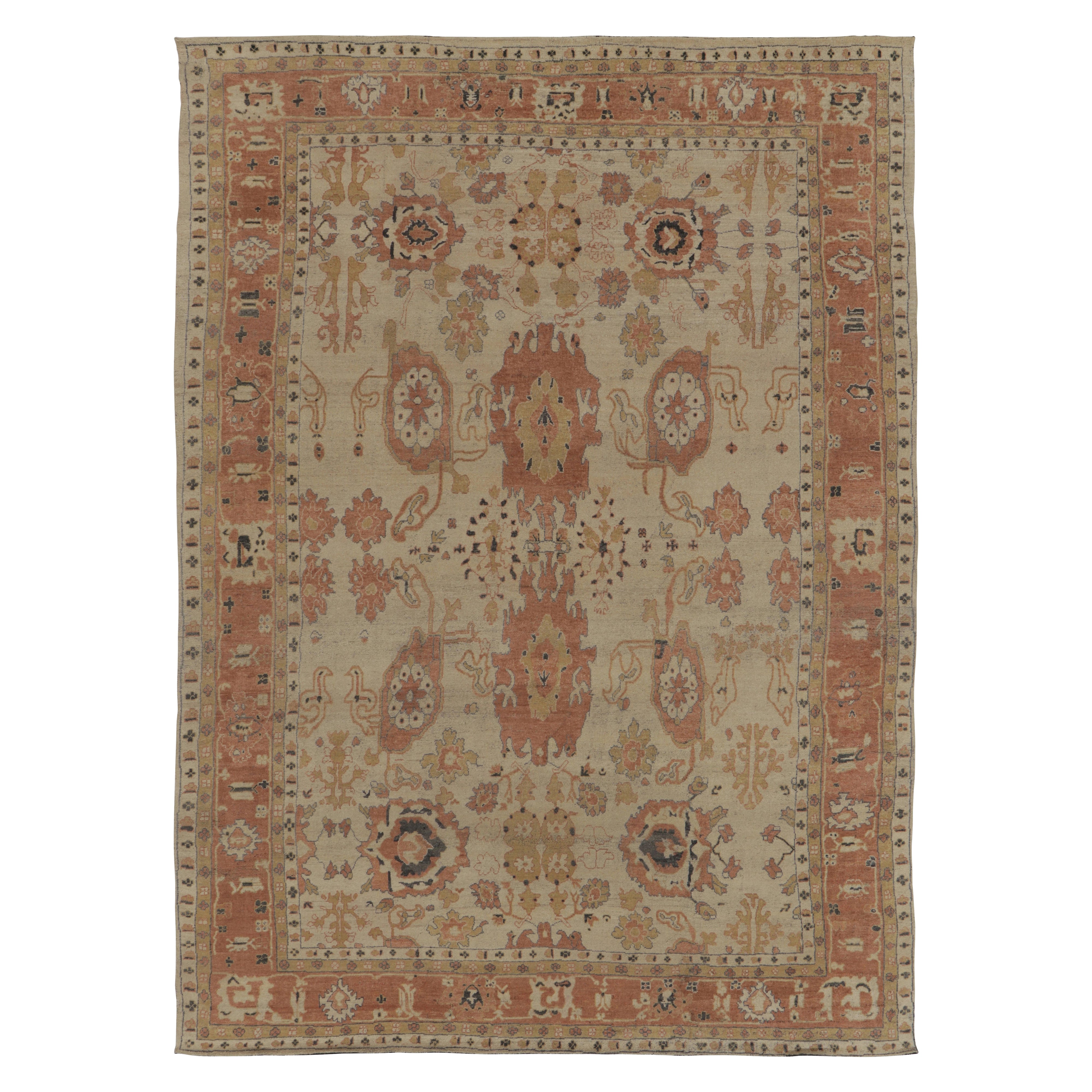 Rug 
Kilim’s Oushak Inspired Rug in Creamy Beige with Rust Floral Patterns For Sale