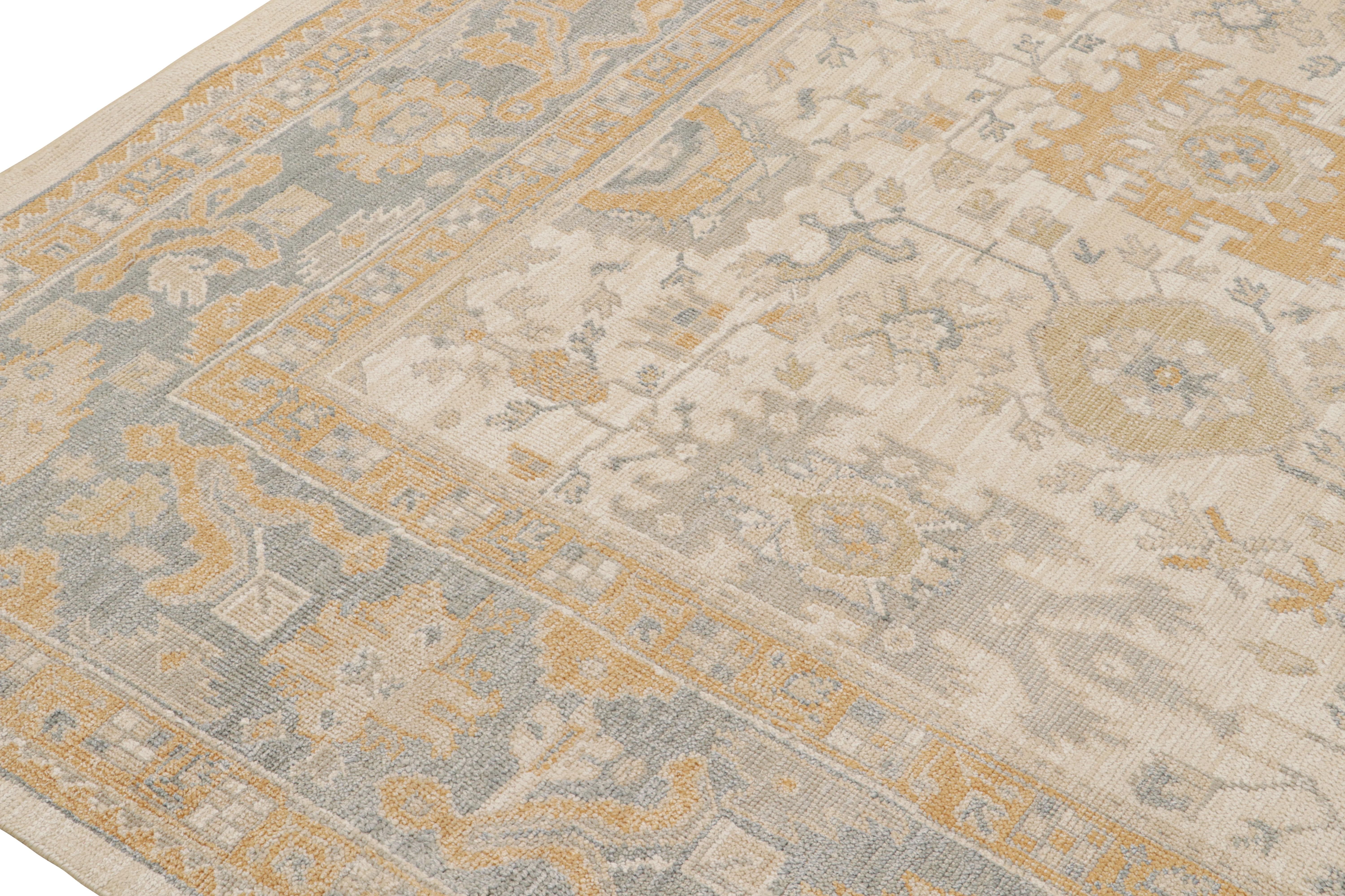 Rug & Kilim’s Oushak Rug in Beige, Gold and Blue Floral Patterns In New Condition For Sale In Long Island City, NY
