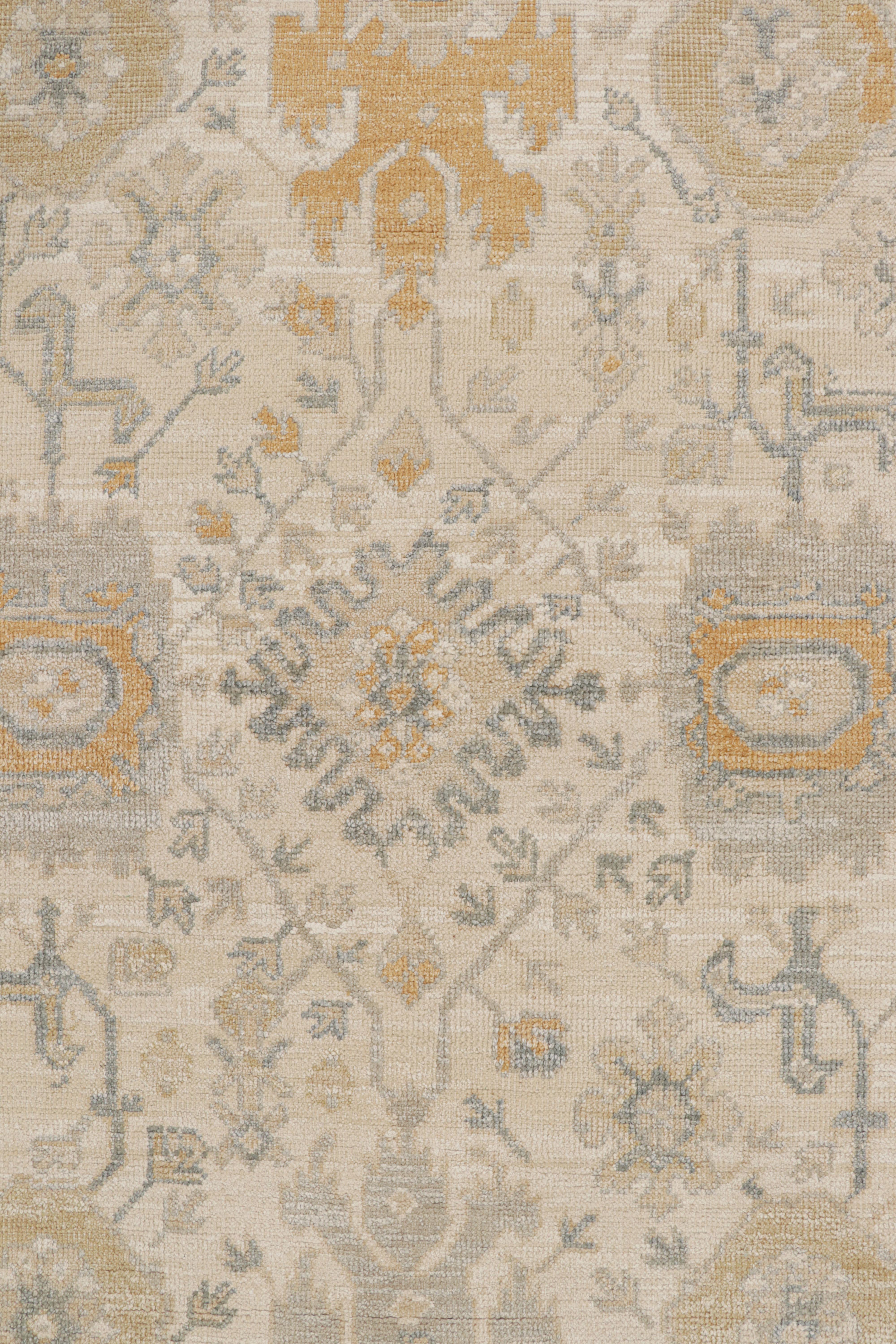 Contemporary Rug & Kilim’s Oushak Rug in Beige, Gold and Blue Floral Patterns For Sale