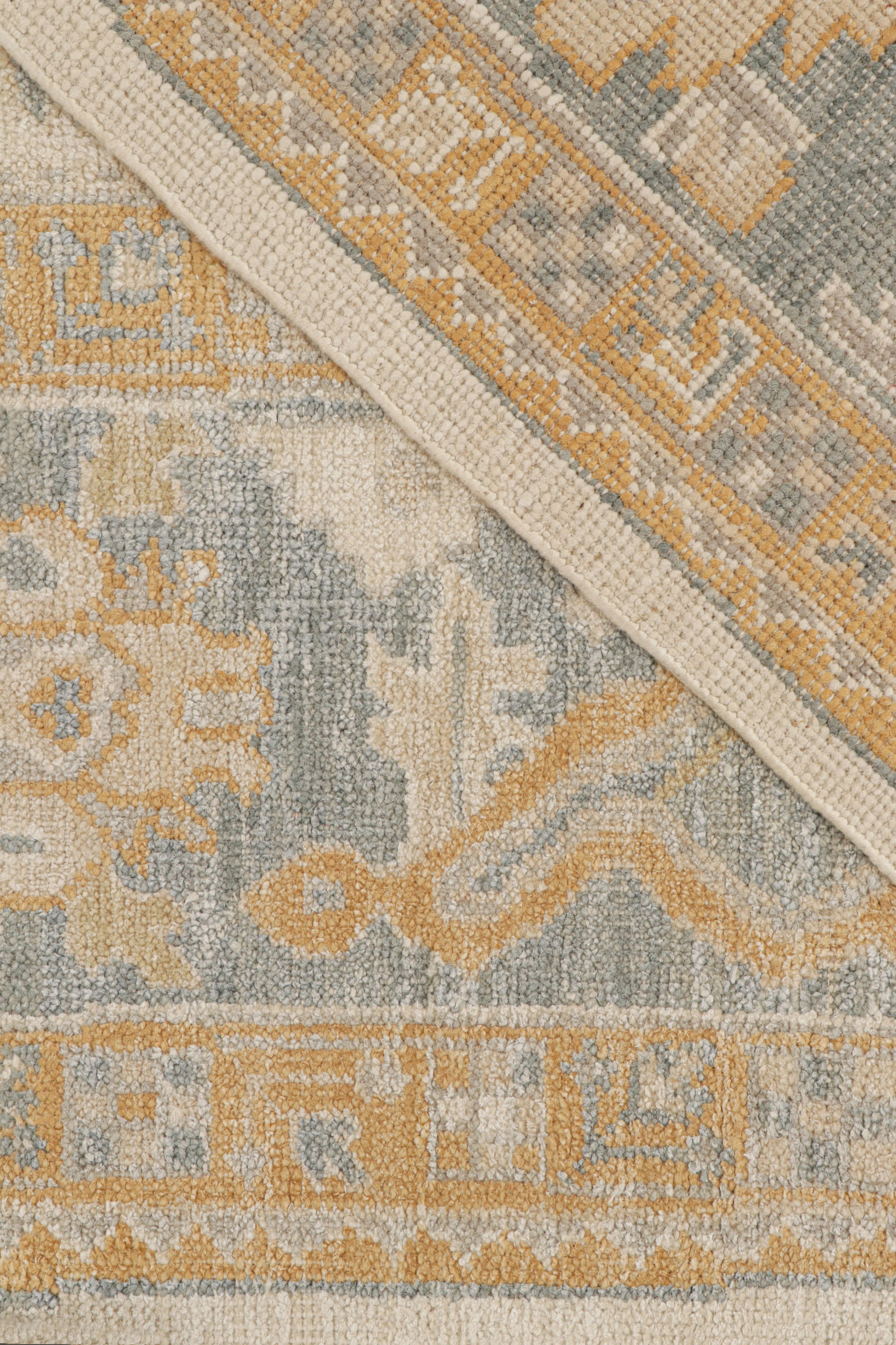 Silk Rug & Kilim’s Oushak Rug in Beige, Gold and Blue Floral Patterns For Sale