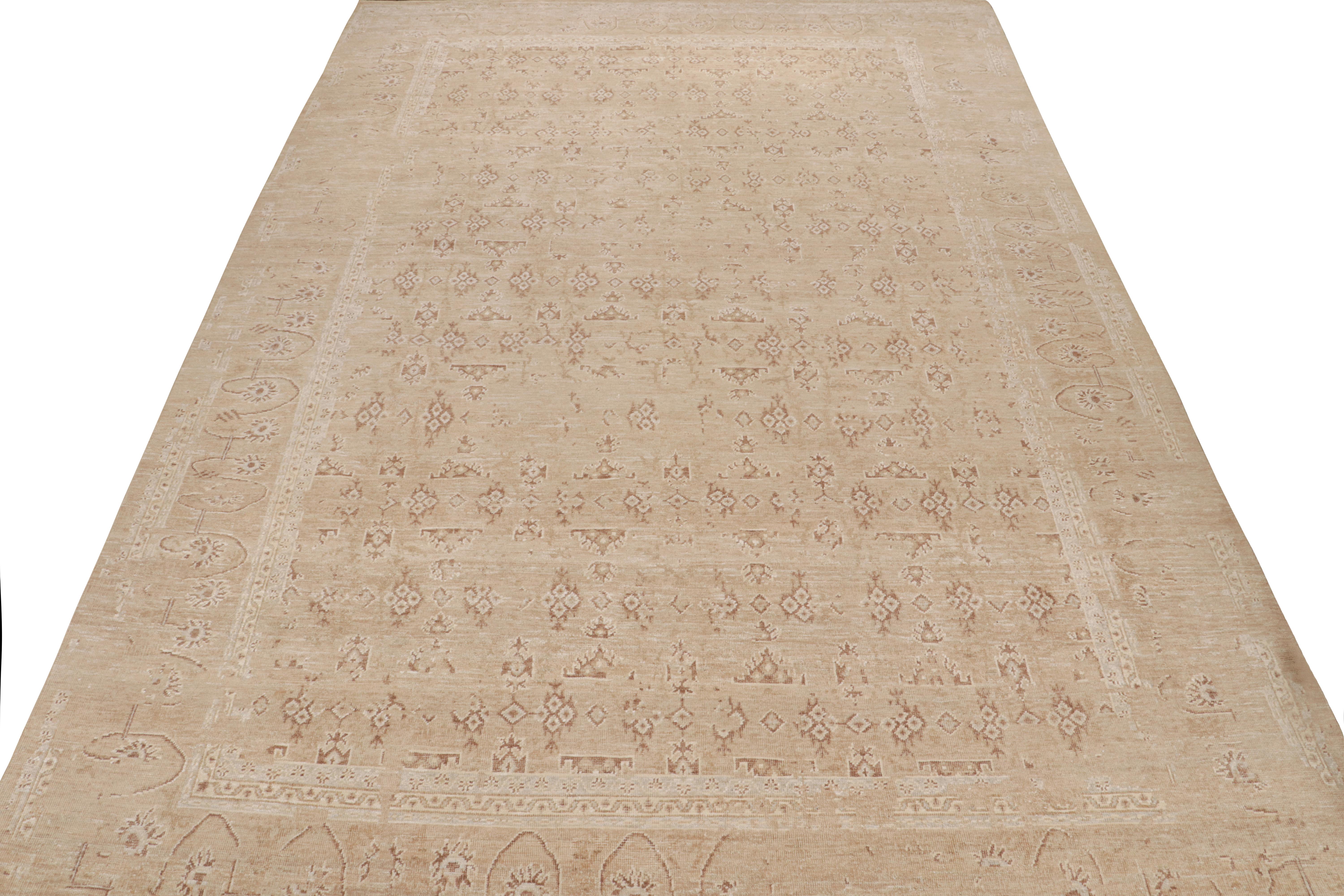 Indian Rug & Kilim’s Oushak Style Oversized Rug in Beige-Brown All Over Pattern For Sale