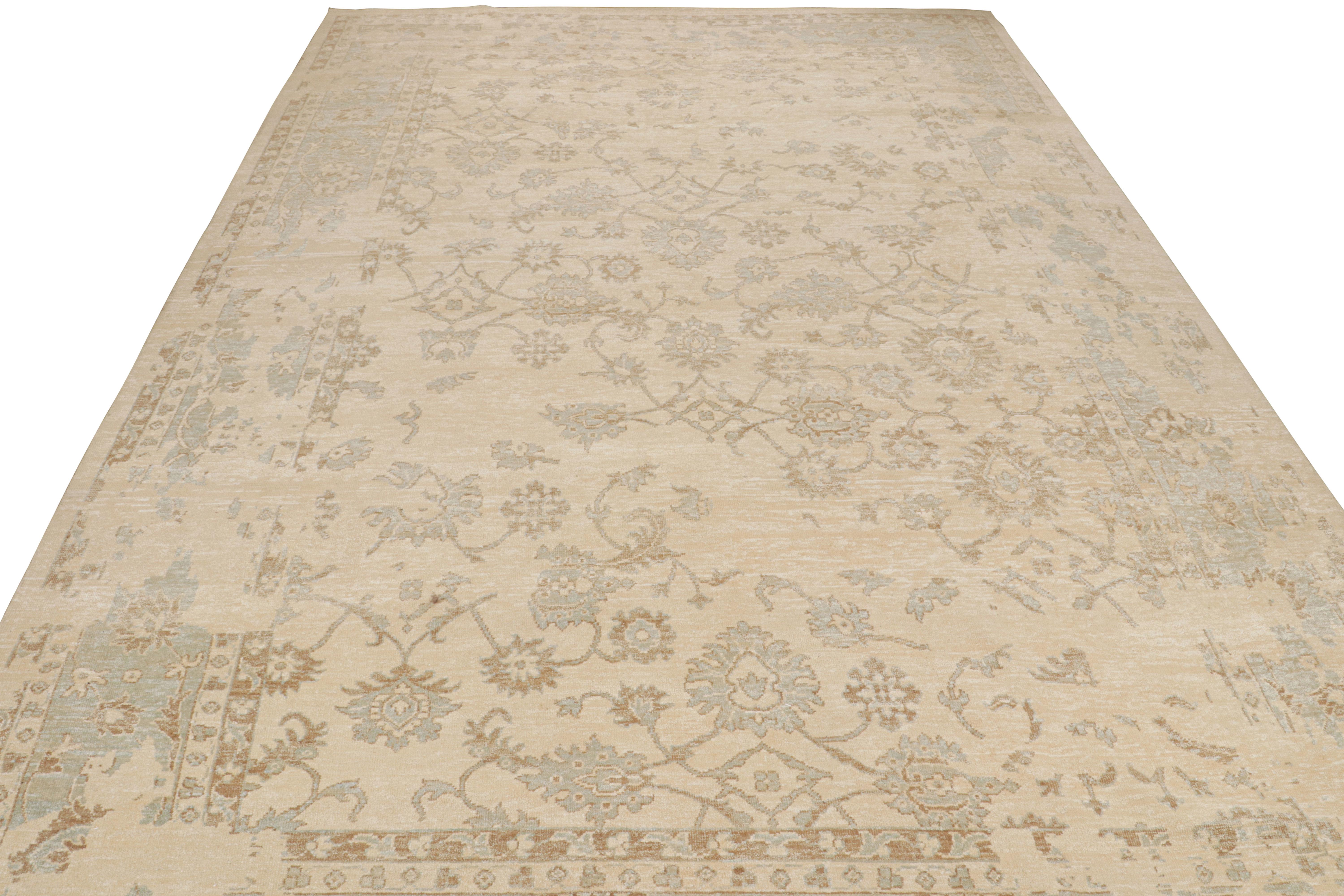 Indian Rug & Kilim’s Oushak Style Oversized Rug in Beige/Brown, With Floral Patterns For Sale