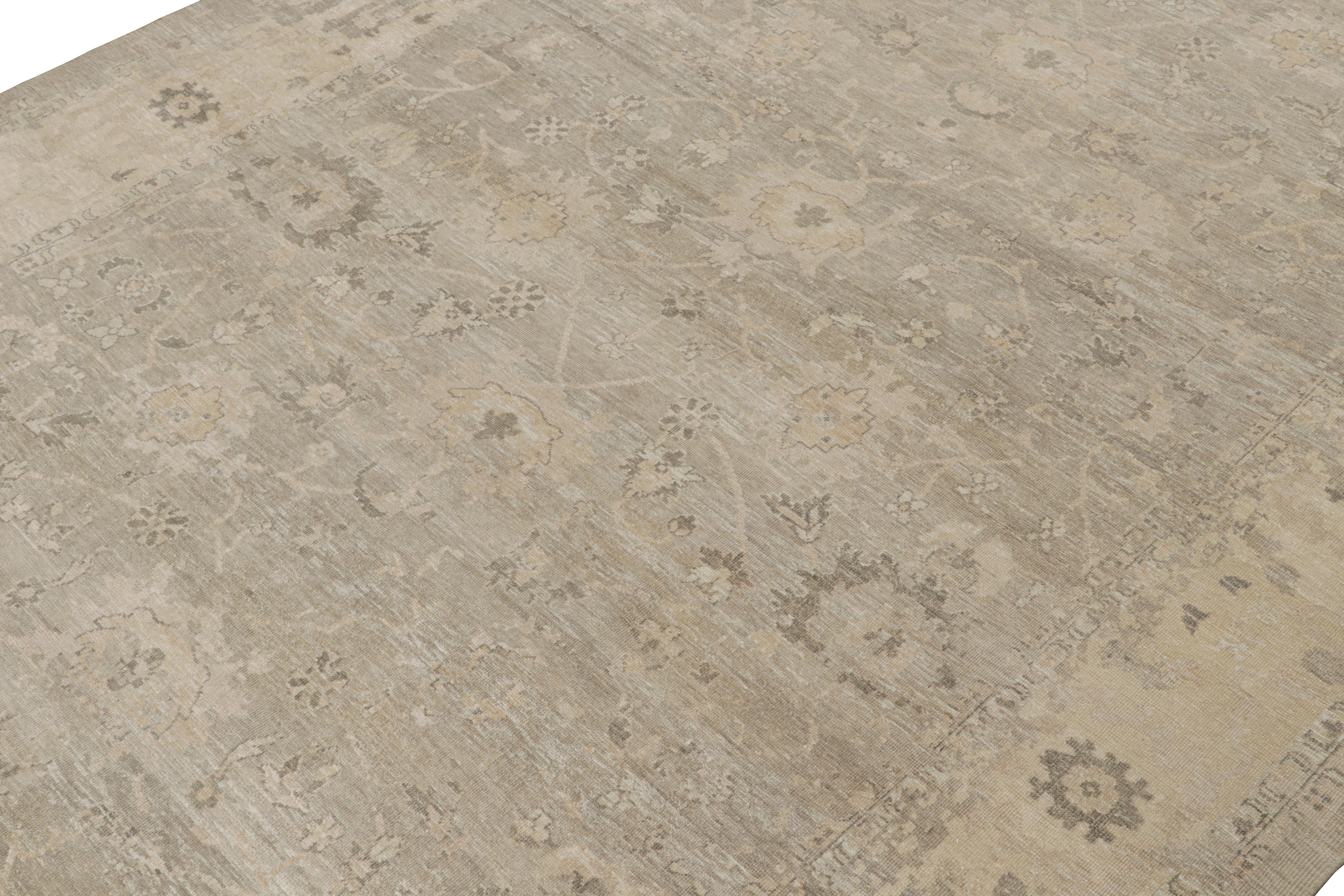 Hand-Knotted Rug & Kilim’s Oushak Style Oversized Rug in Greige with Floral Pattern For Sale