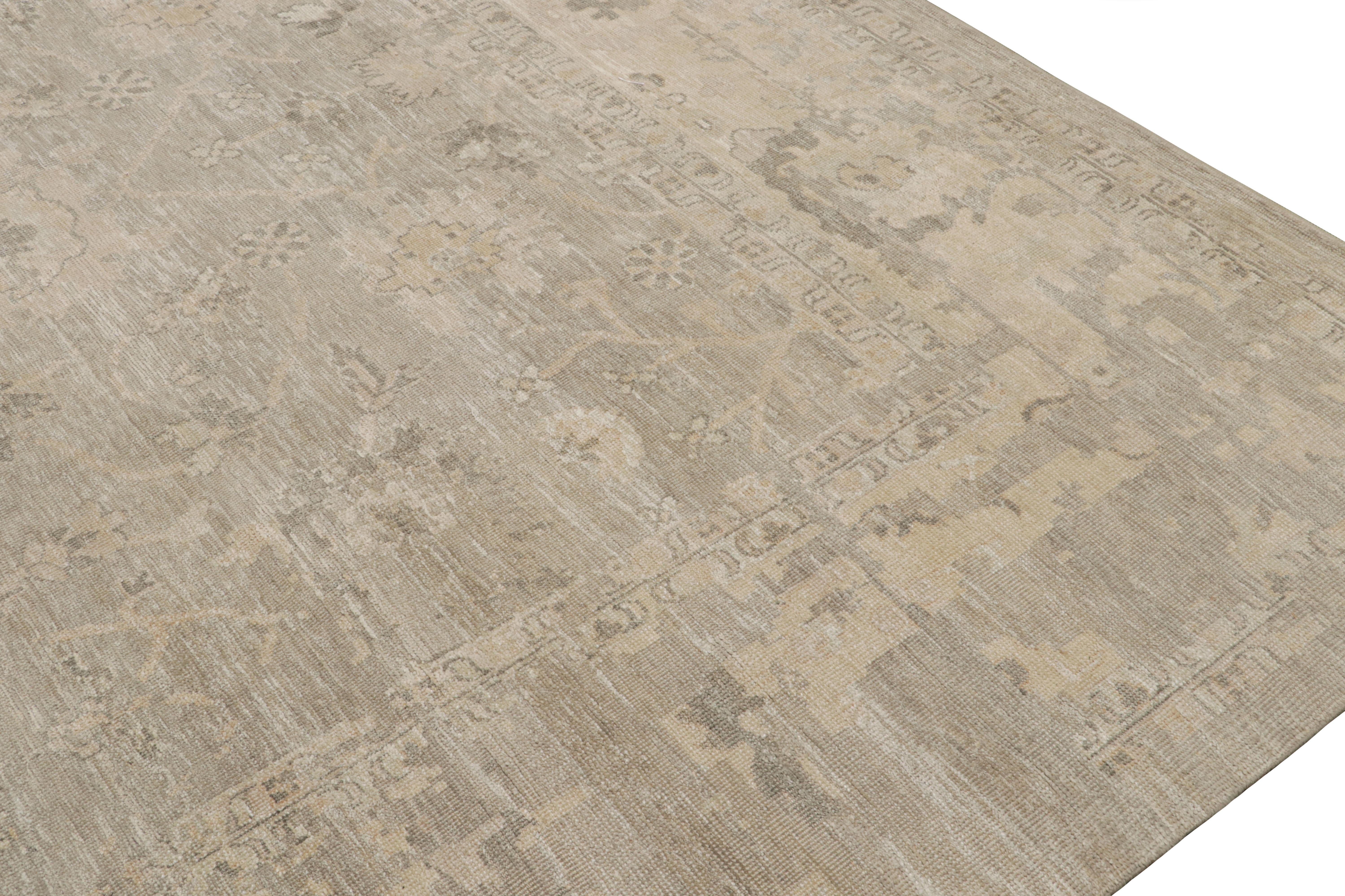 Rug & Kilim’s Oushak Style Oversized Rug in Greige with Floral Pattern In New Condition For Sale In Long Island City, NY
