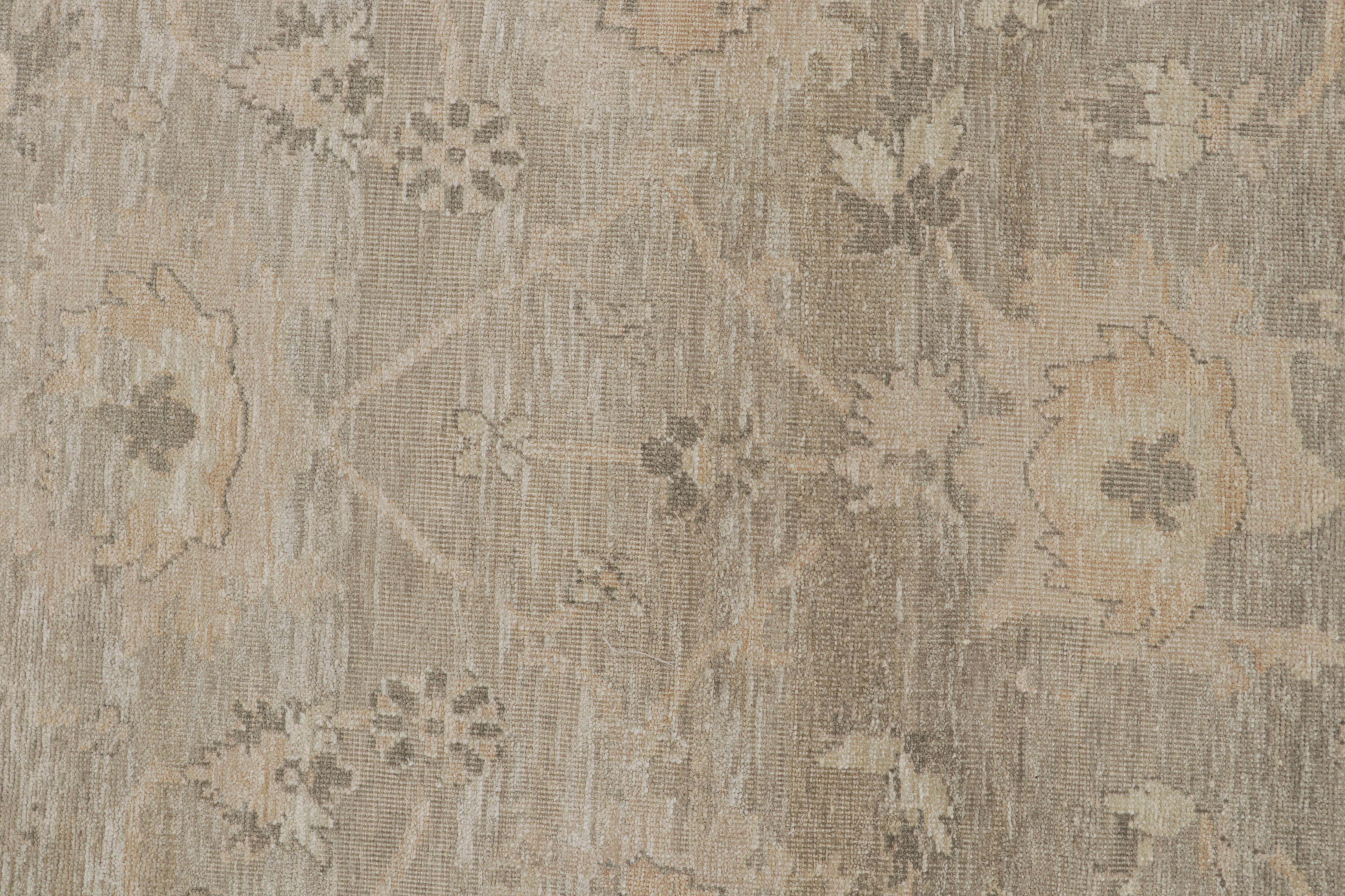 Contemporary Rug & Kilim’s Oushak Style Oversized Rug in Greige with Floral Pattern For Sale