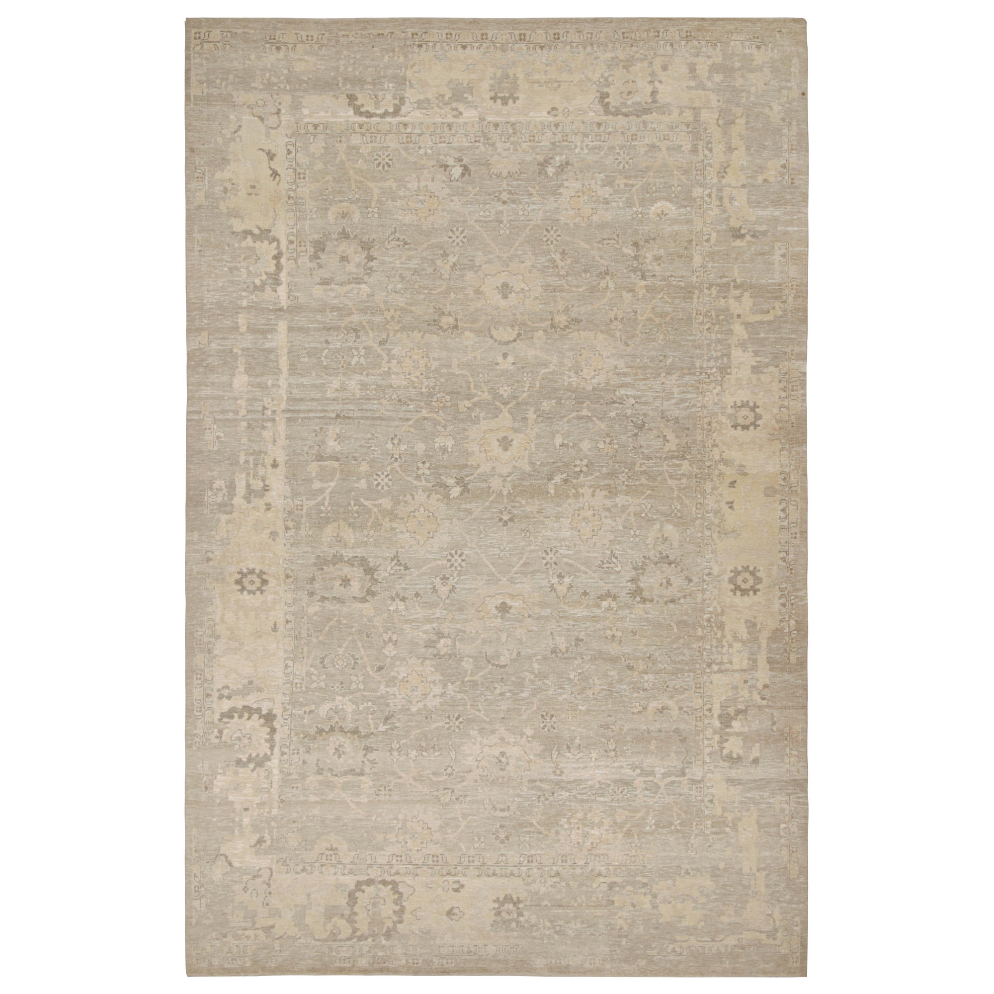 Rug & Kilim’s Oushak Style Oversized Rug in Greige with Floral Pattern For Sale