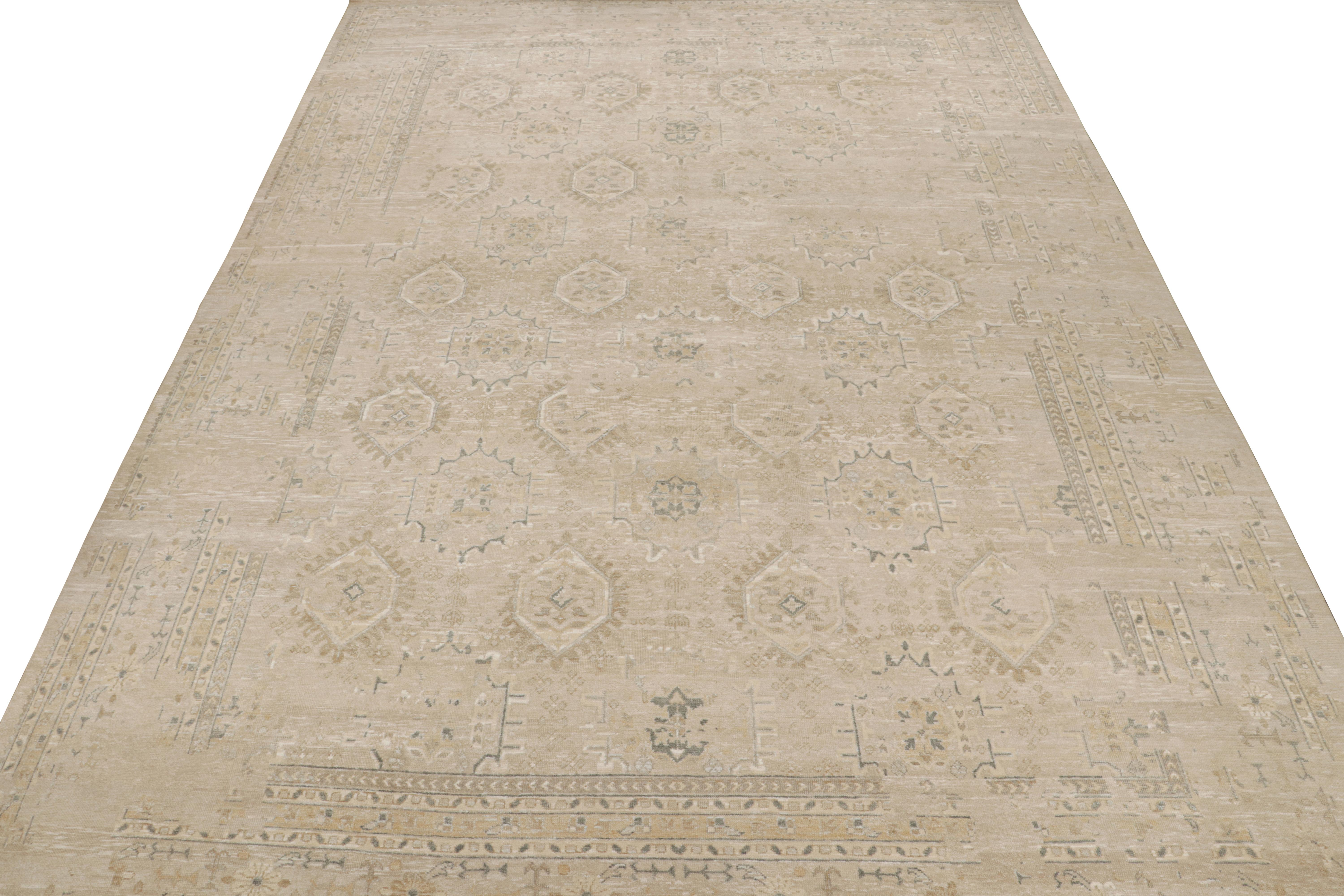 Indian Rug & Kilim’s Oushak Style Oversized Rug in Taupe with Floral Patterns For Sale
