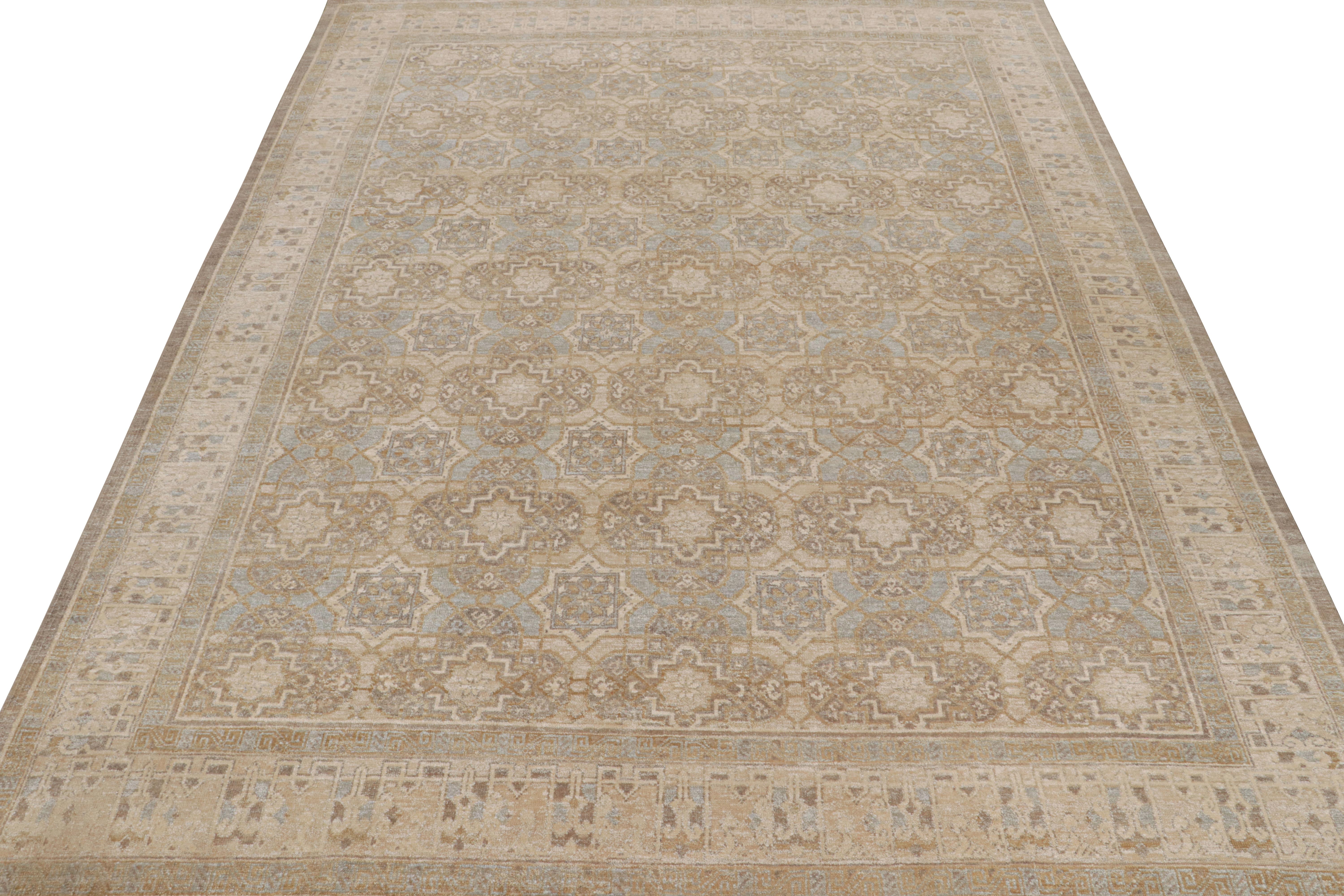 Indian Rug & Kilim’s Oushak Style Oversized Rug in Taupe with Floral Patterns For Sale