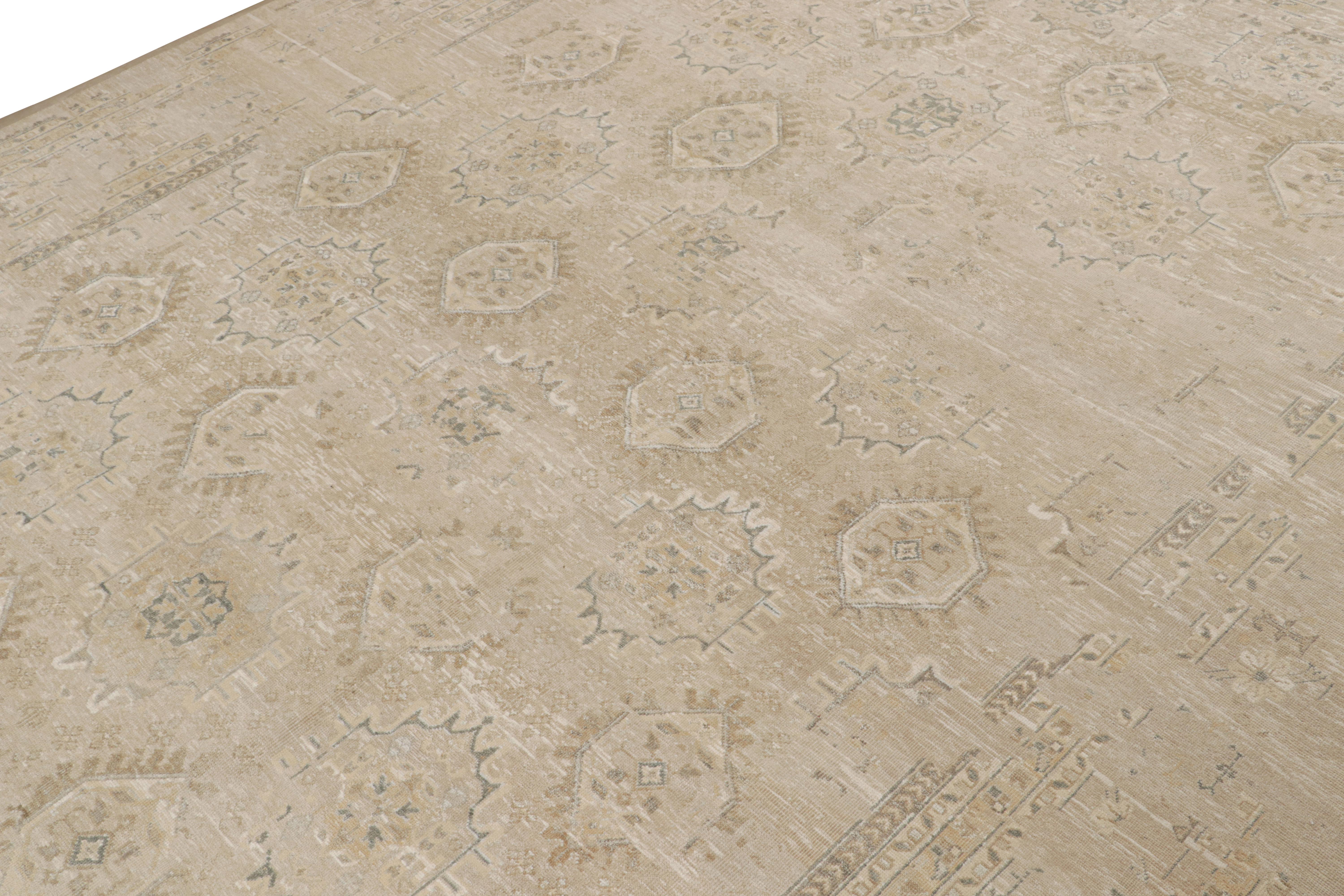 Hand-Knotted Rug & Kilim’s Oushak Style Oversized Rug in Taupe with Floral Patterns For Sale