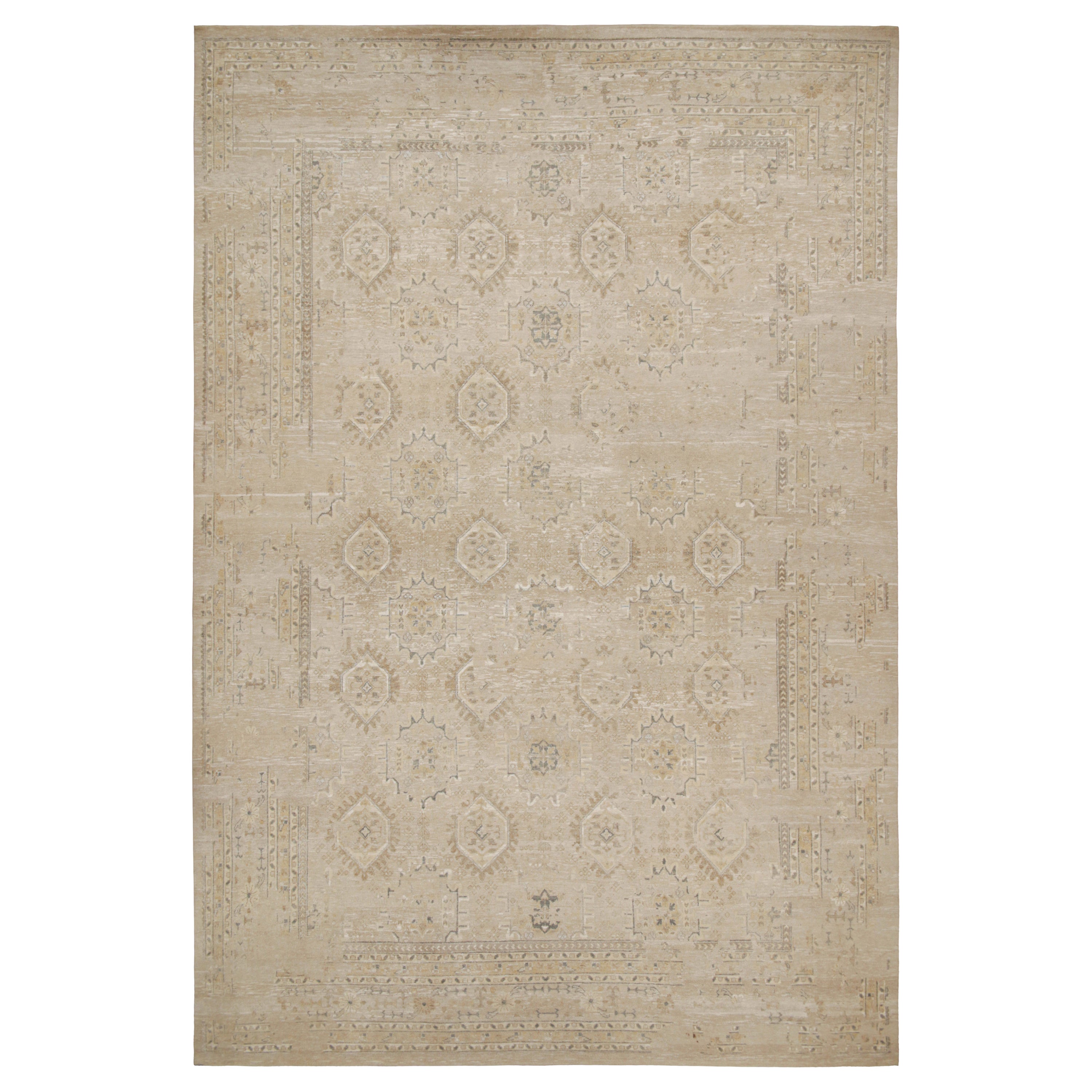 Rug & Kilim’s Oushak Style Oversized Rug in Taupe with Floral Patterns For Sale