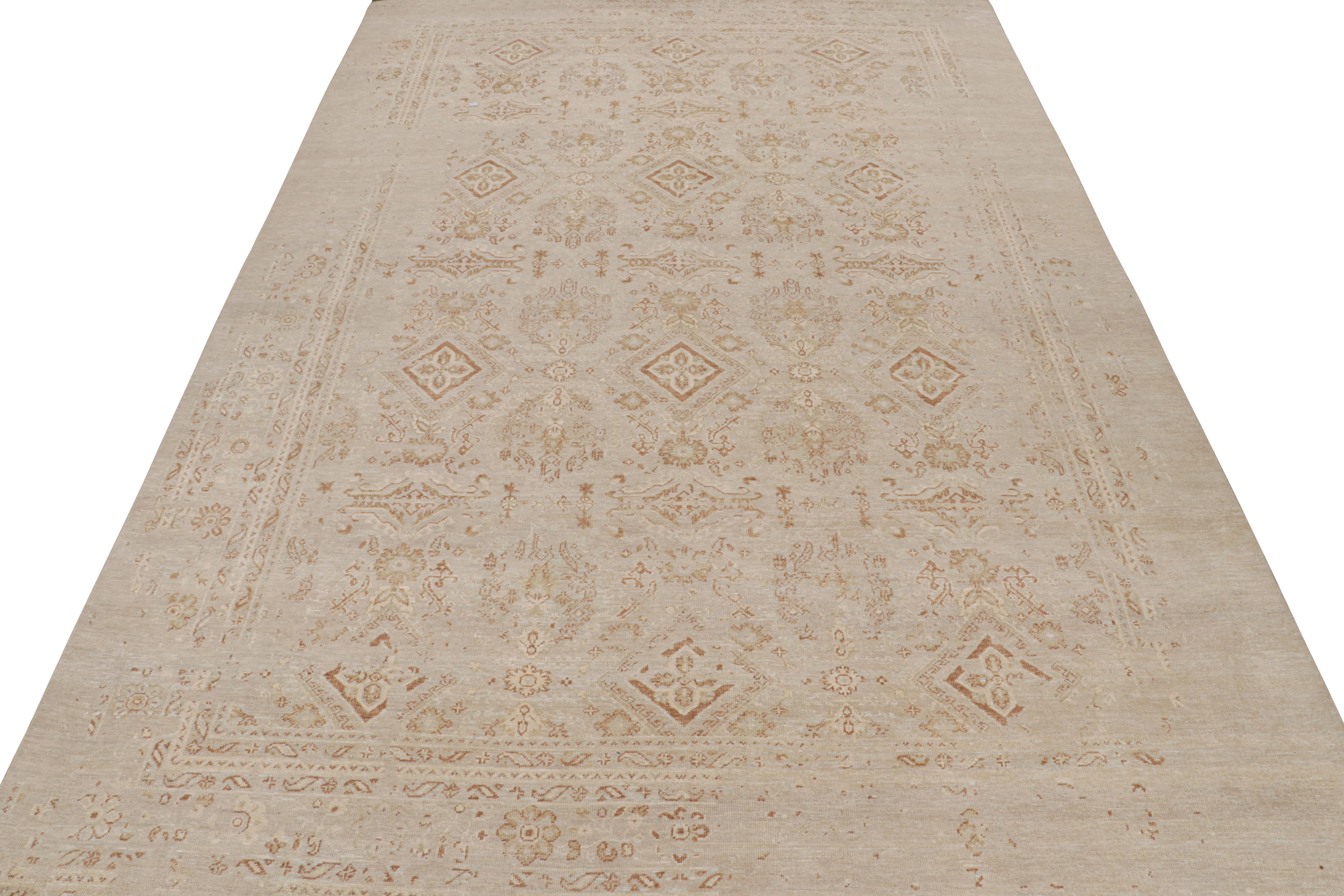 Indian Rug & Kilim’s Oushak Style Oversized Rug in Taupe with Rust Floral Patterns For Sale
