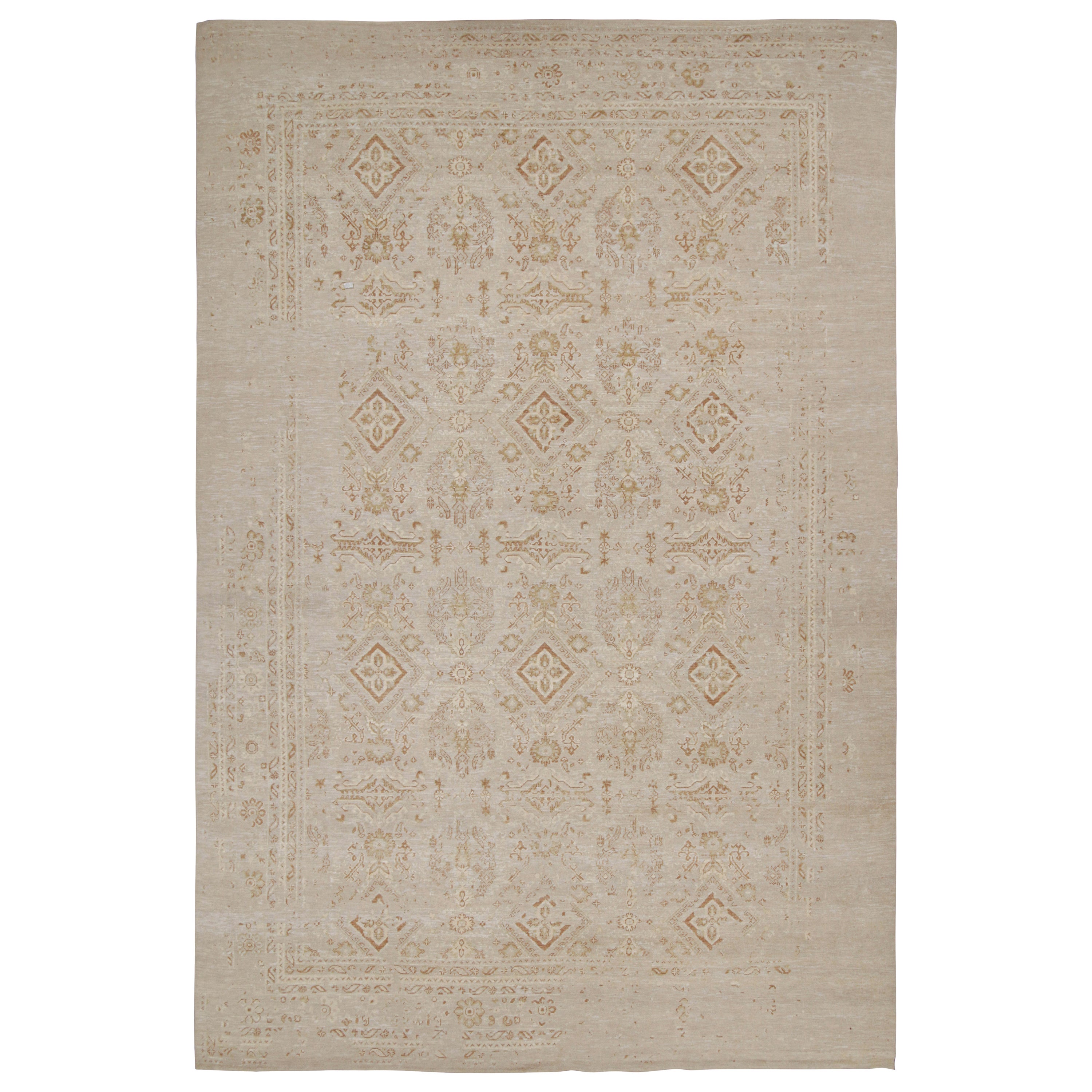Rug & Kilim’s Oushak Style Oversized Rug in Taupe with Rust Floral Patterns For Sale