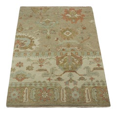 Rug & Kilim’s Oushak Style Rug in Beige and Green with Floral Patterns