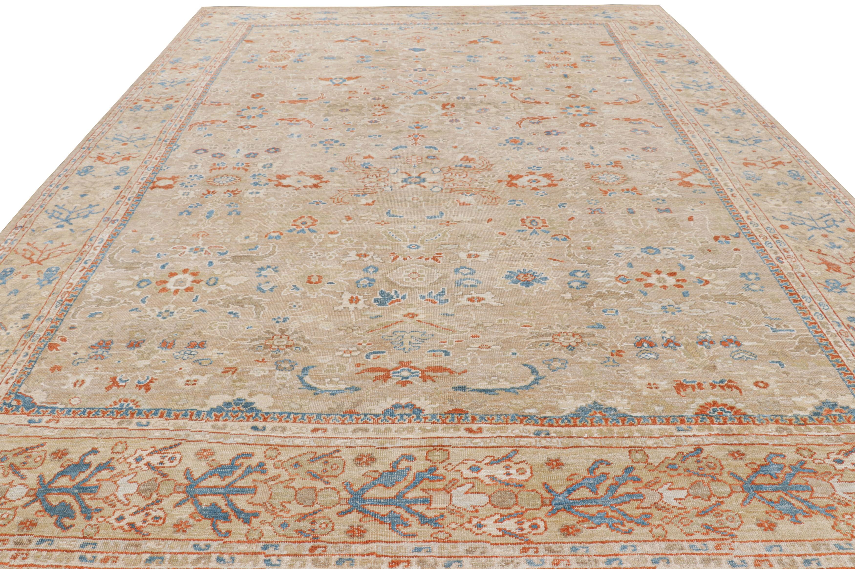 Annodato a mano Rug & Kilim: Tappeto in stile Oushak in beige e arancione con motivi floreali in vendita