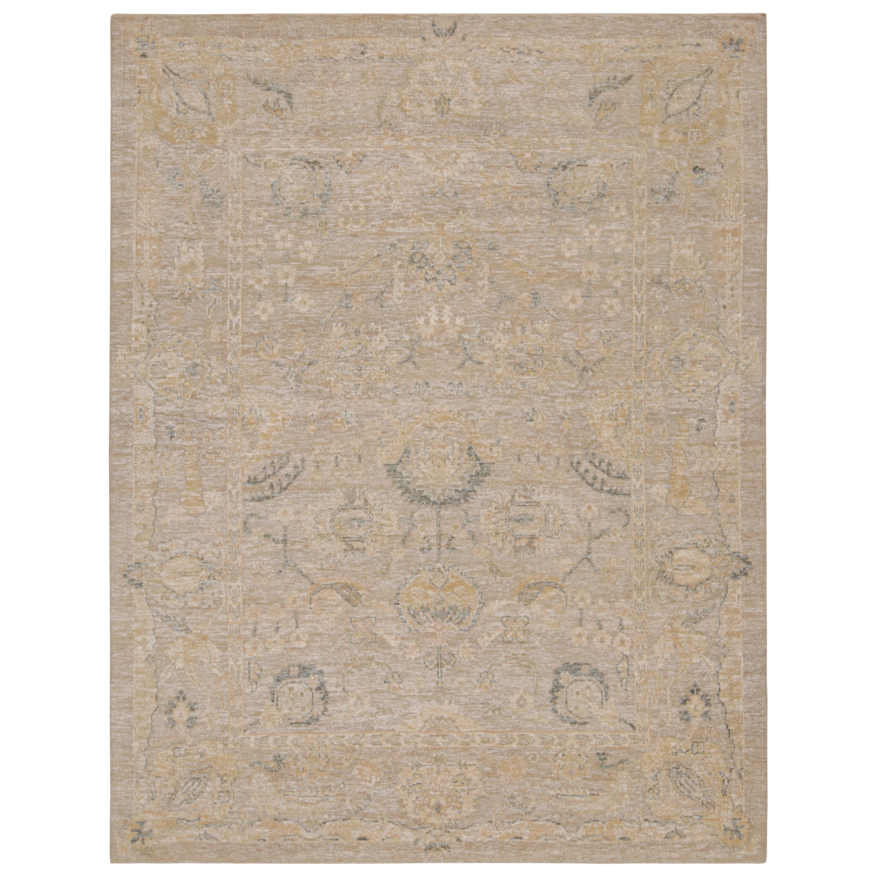 Rug & Kilim's Oushak Style Rug in Beige-Brown and Gray with Floral Patterns (tapis de style Oushak en beige, marron et gris avec des motifs floraux)