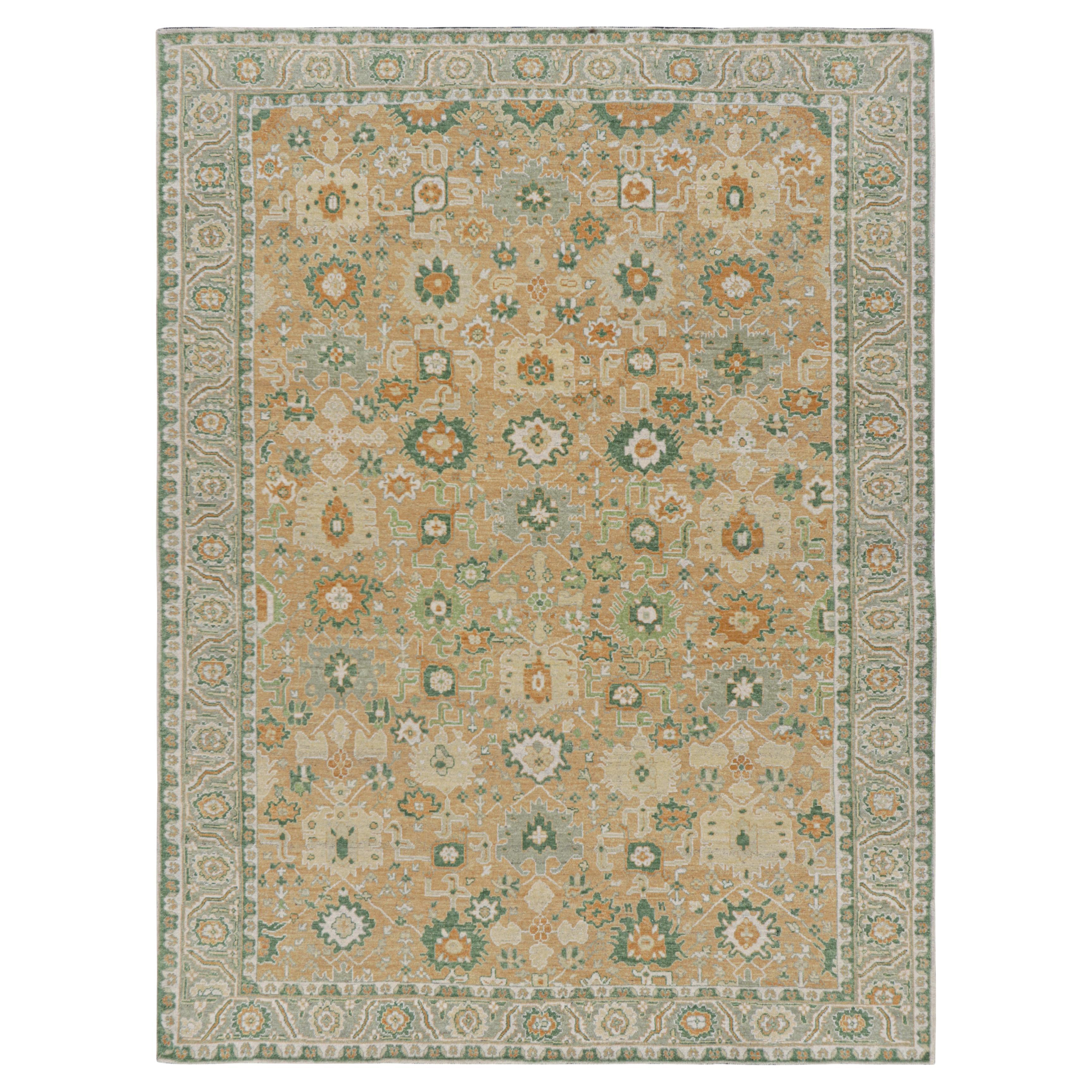 Rug & Kilim’s Oushak Style Rug in Beige-Brown and Green Floral Patterns