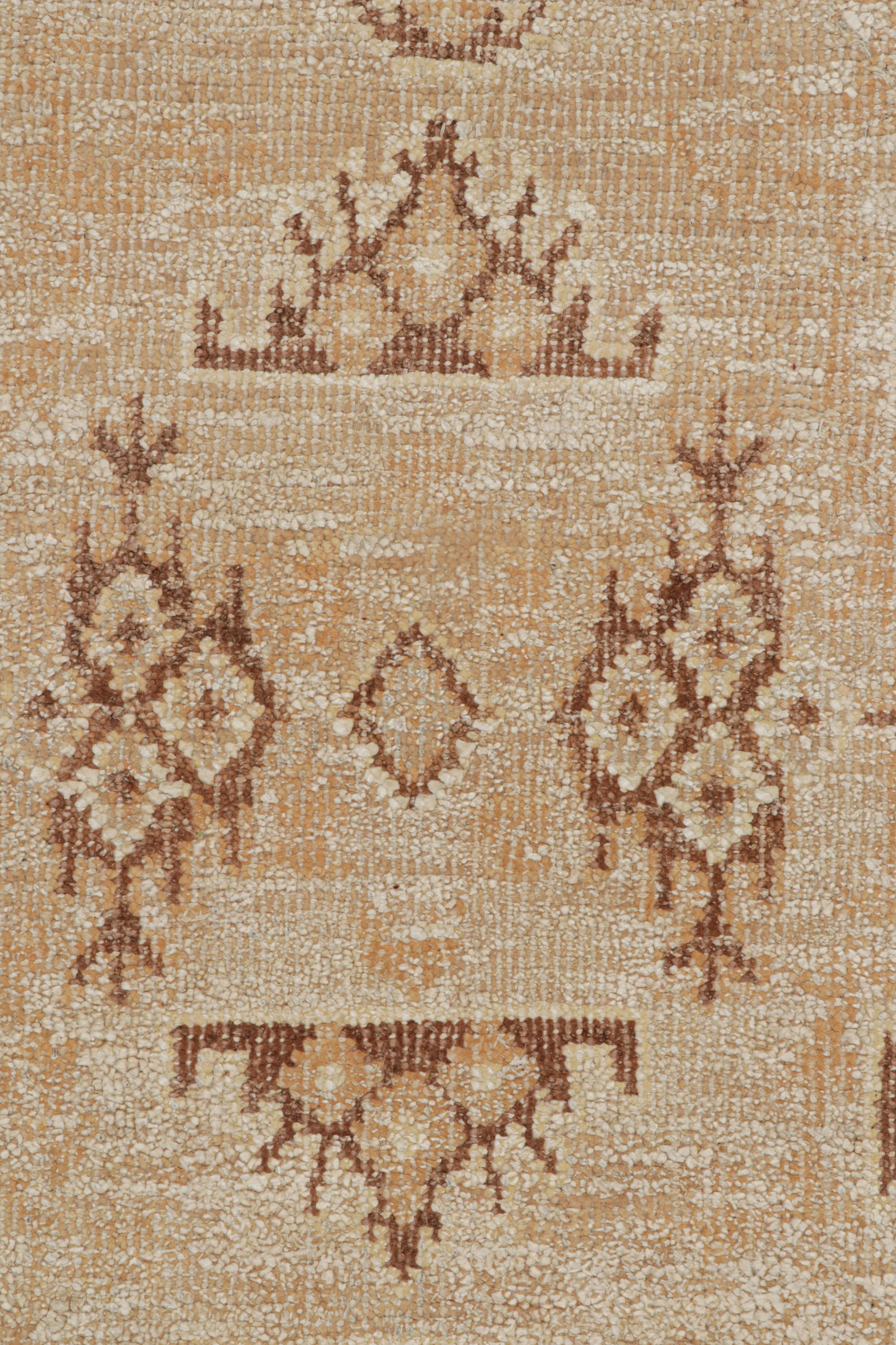Contemporary Rug & Kilim’s Oushak Style Rug In Beige-Brown and Orange Geometric Pattern For Sale