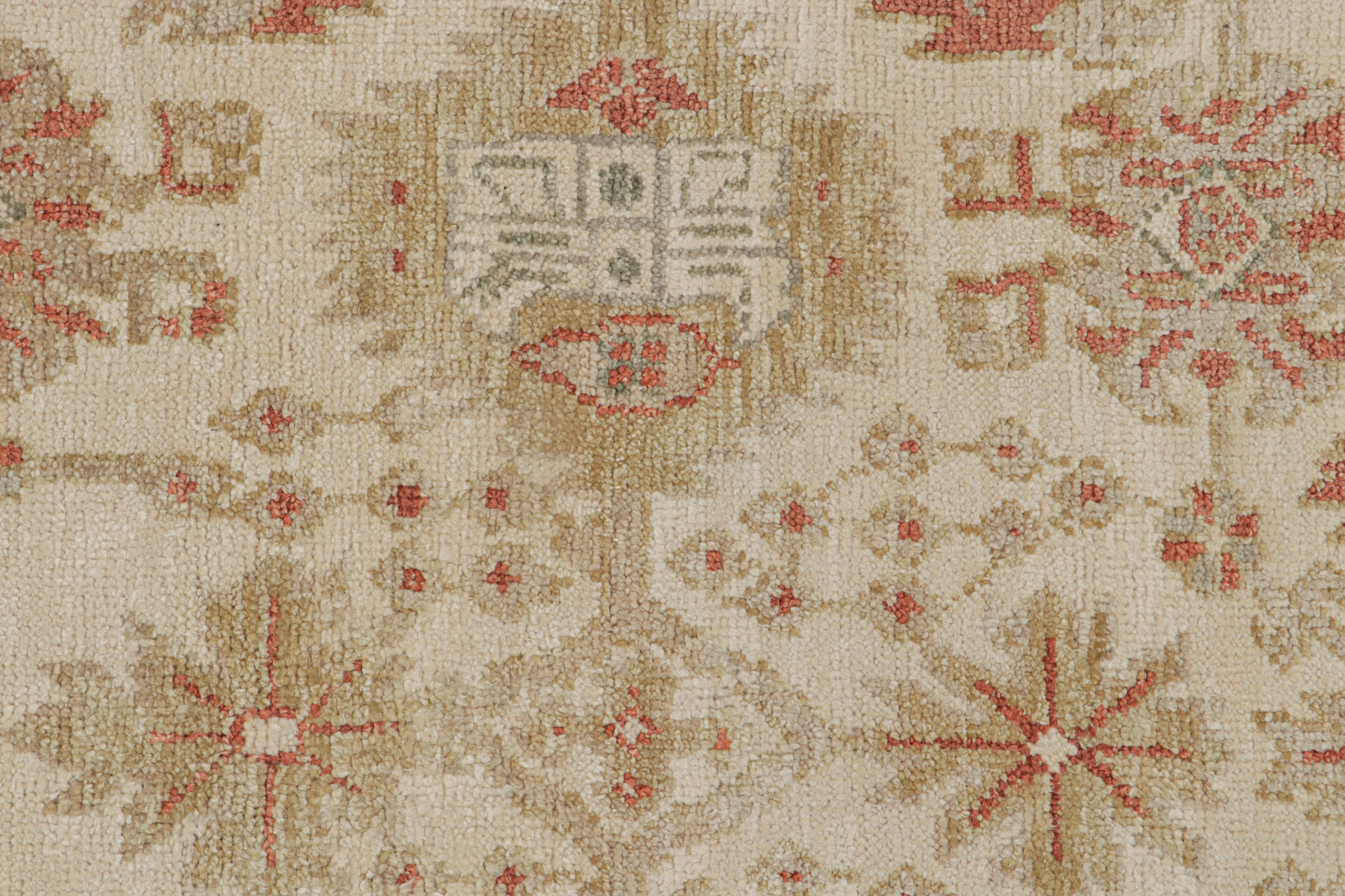 Contemporary Rug & Kilim’s Oushak Style Rug In Beige-Brown and Red Floral Pattern For Sale