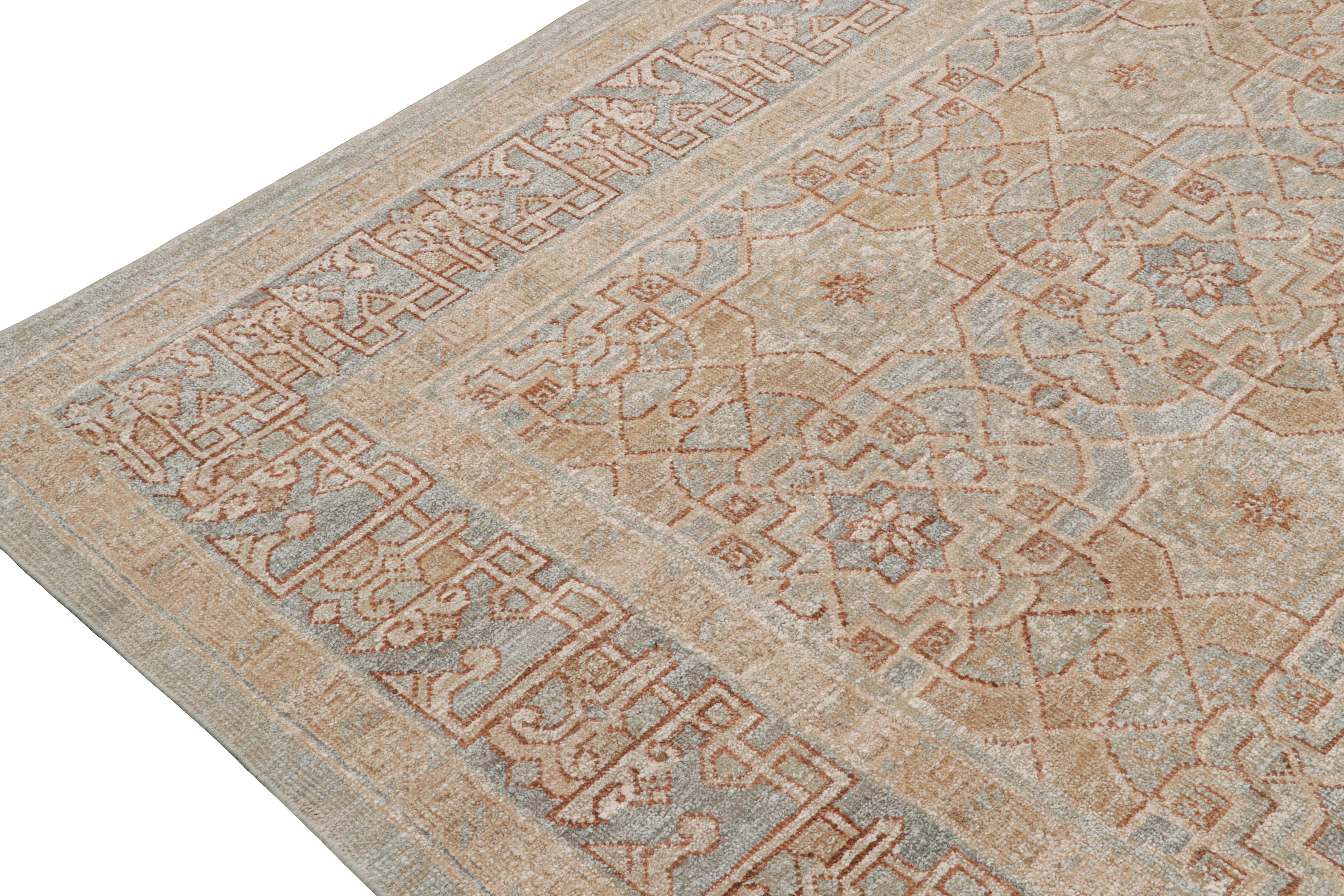 Rug & Kilim’s Oushak Style Rug in Beige-Brown & Blue Geometric Patterns In New Condition For Sale In Long Island City, NY