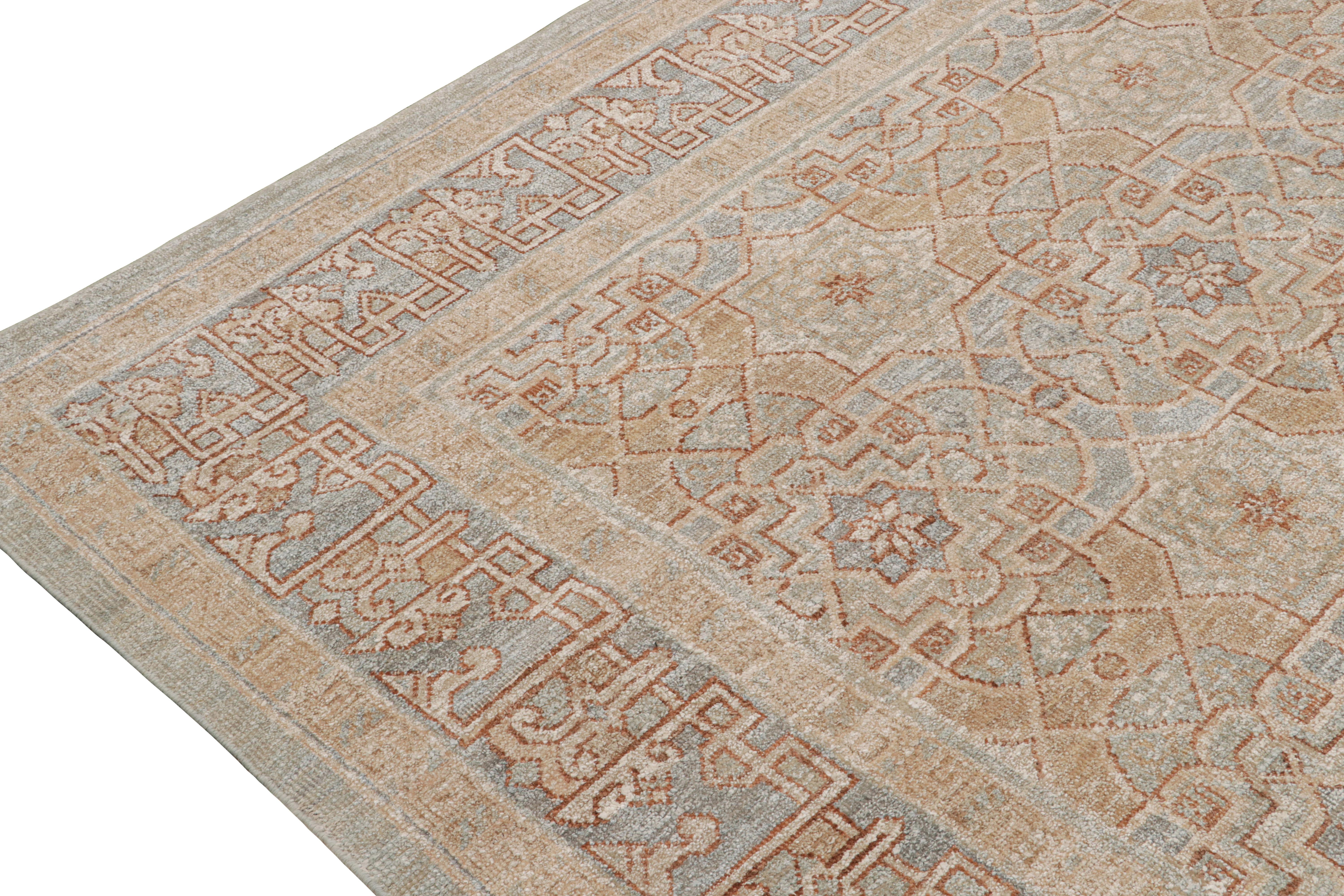 Alfombra de estilo Oushak de Rug & Kilim con motivos geométricos en beige, marrón y azul en Nuevo estado para la venta en Long Island City, NY