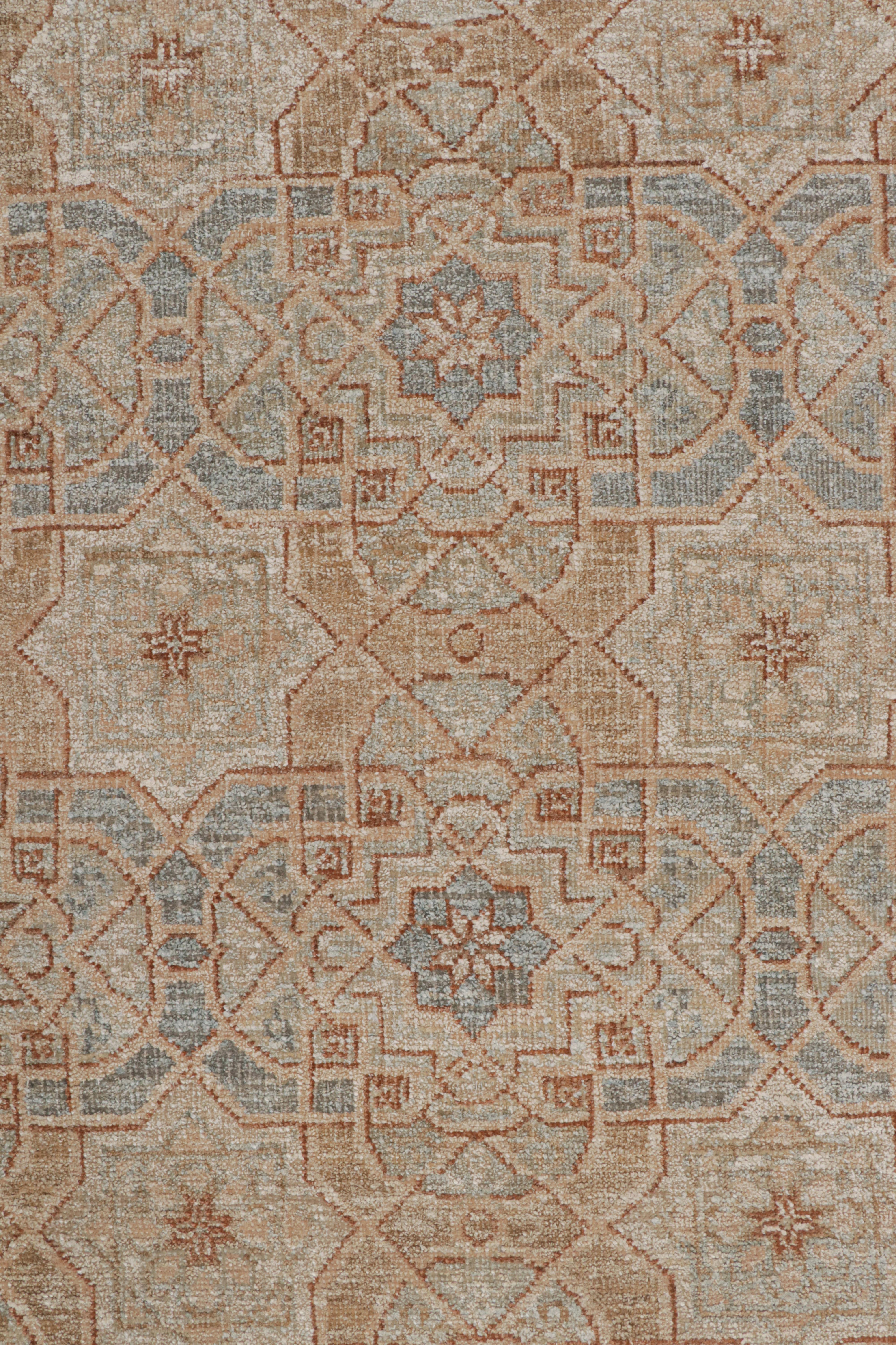 Contemporary Rug & Kilim’s Oushak Style Rug in Beige-Brown & Blue Geometric Patterns For Sale