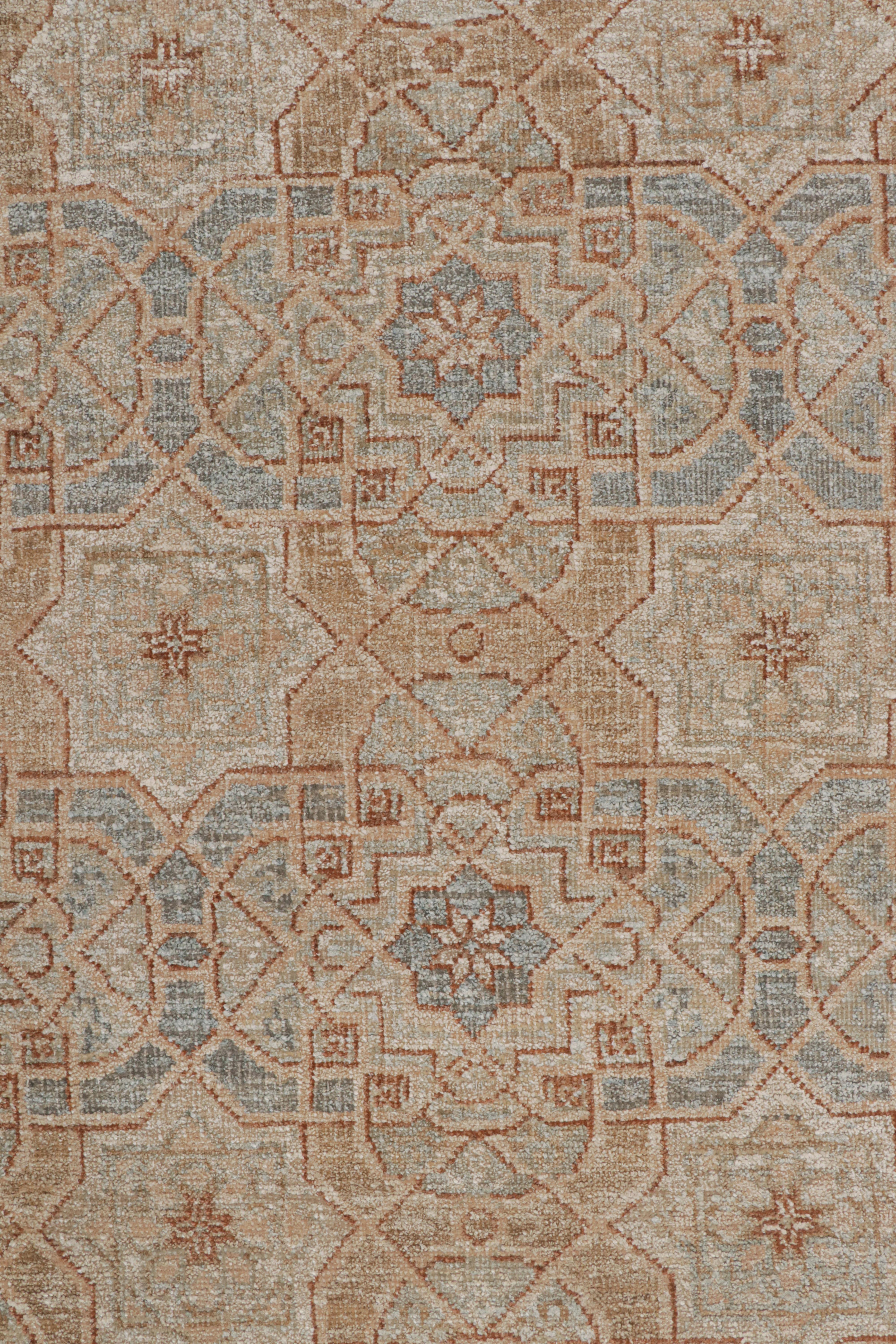 Alfombra de estilo Oushak de Rug & Kilim con motivos geométricos en beige, marrón y azul Siglo XXI y contemporáneo en venta