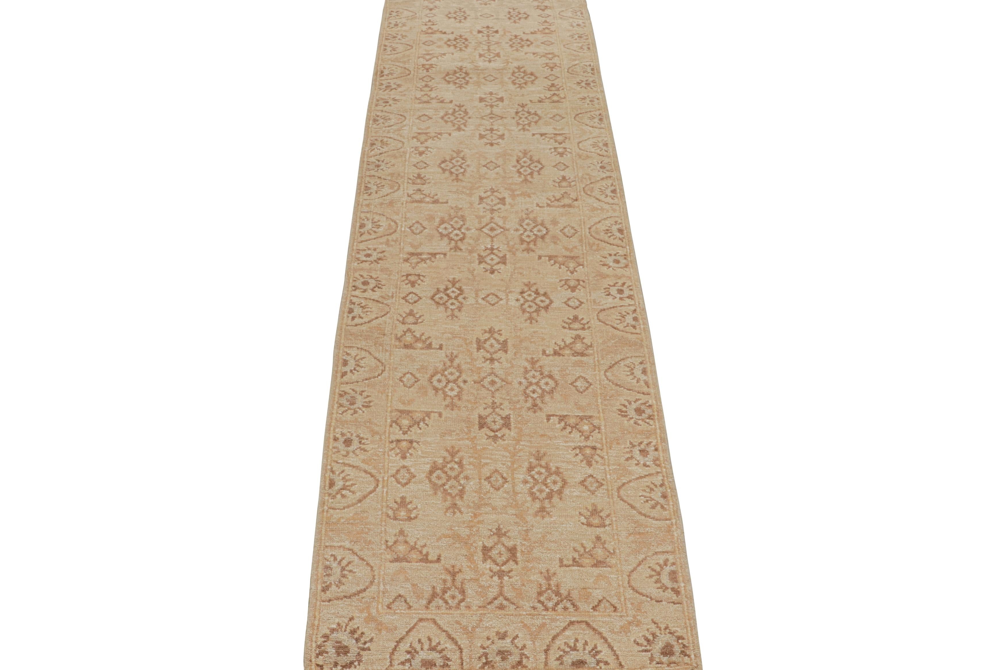 Indian Rug & Kilim’s Oushak Style Rug in Beige-Brown Floral Pattern For Sale