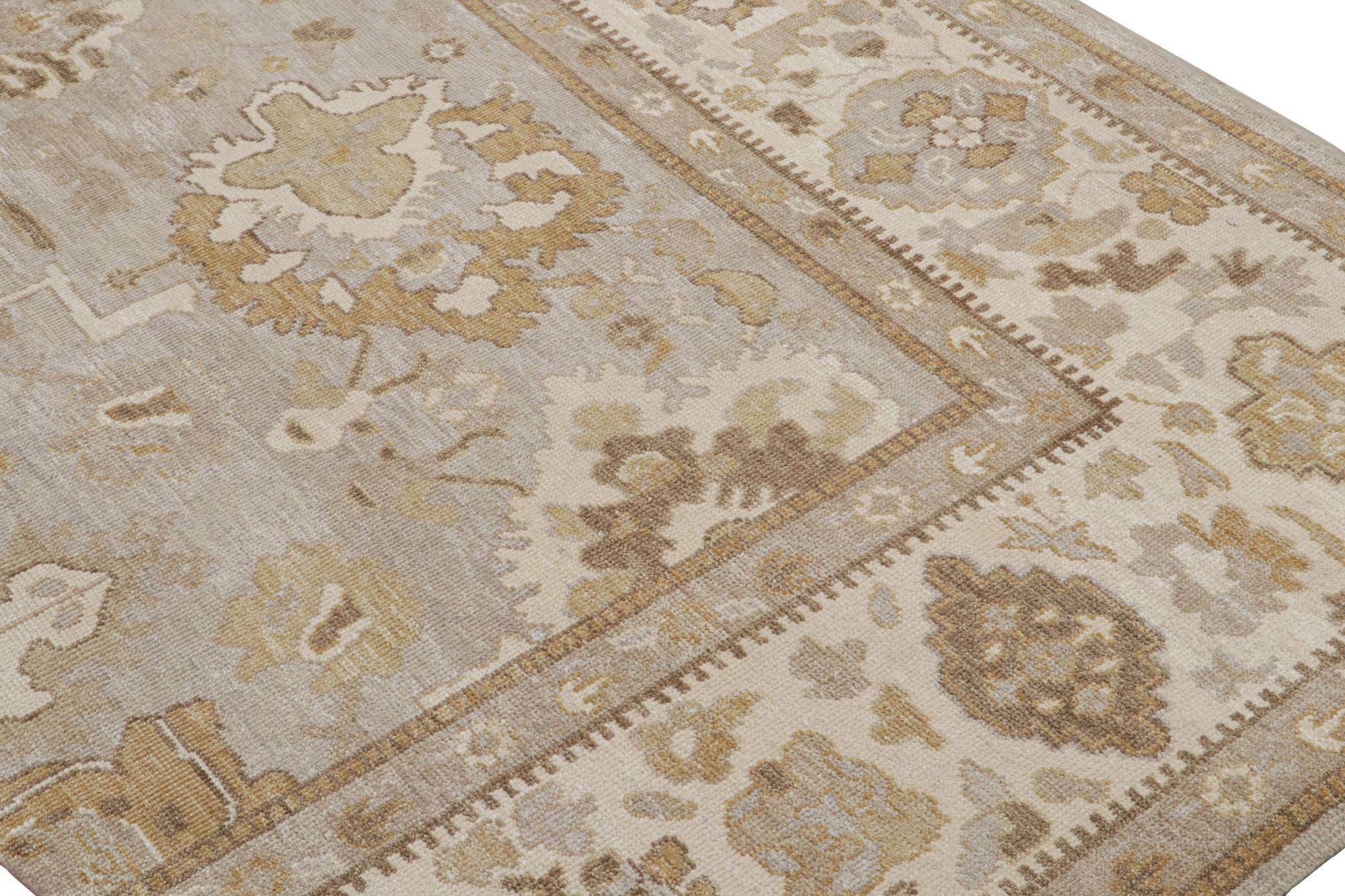Rug & Kilim’s Oushak Style Rug in Beige-Brown & Gold Floral Pattern In New Condition For Sale In Long Island City, NY